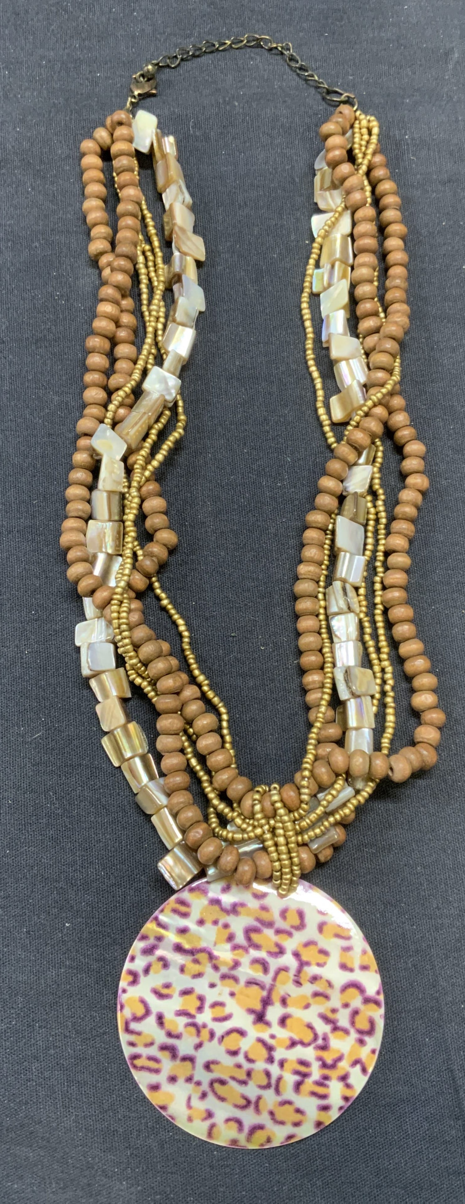 Mother of Pearl & Wood Pendant Necklace (1 of 6)