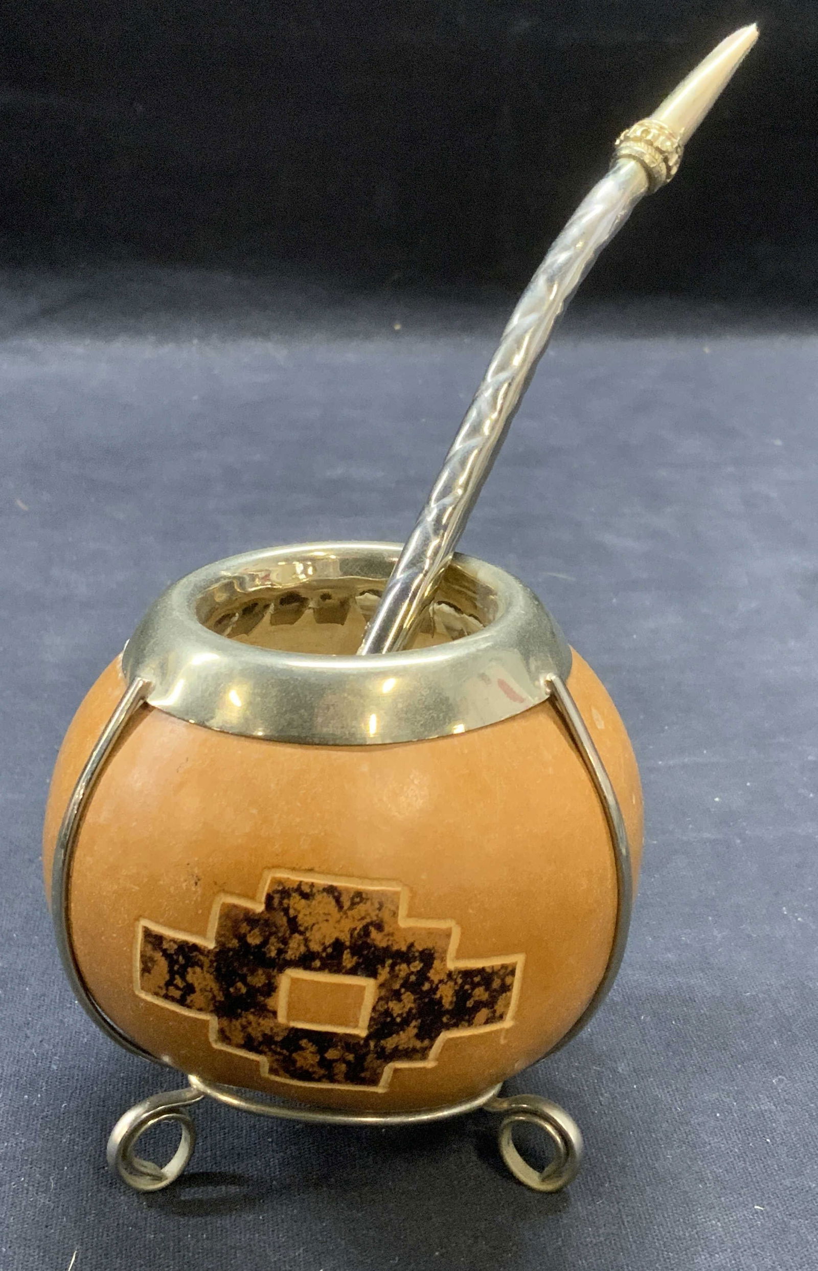 Vintage Yerba Mate Gourd Cup & Straw (1 of 7)