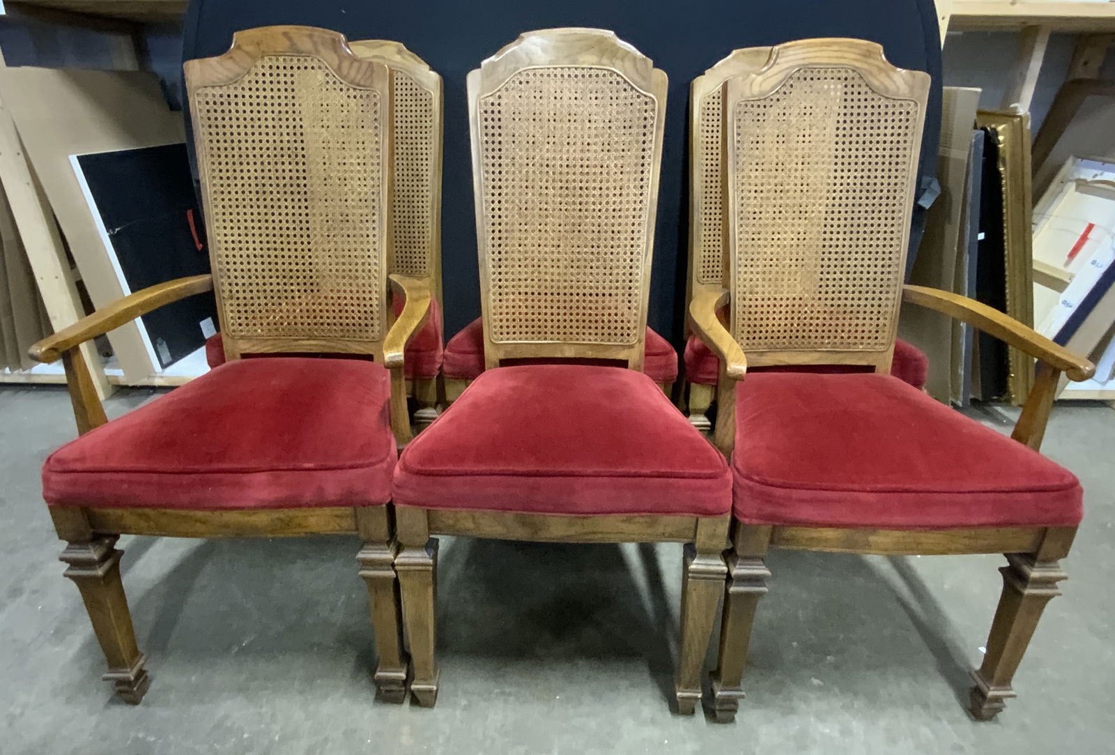 Set 6 Vintage Caned Back Velvet Upholstery Chairs (1 of 11)