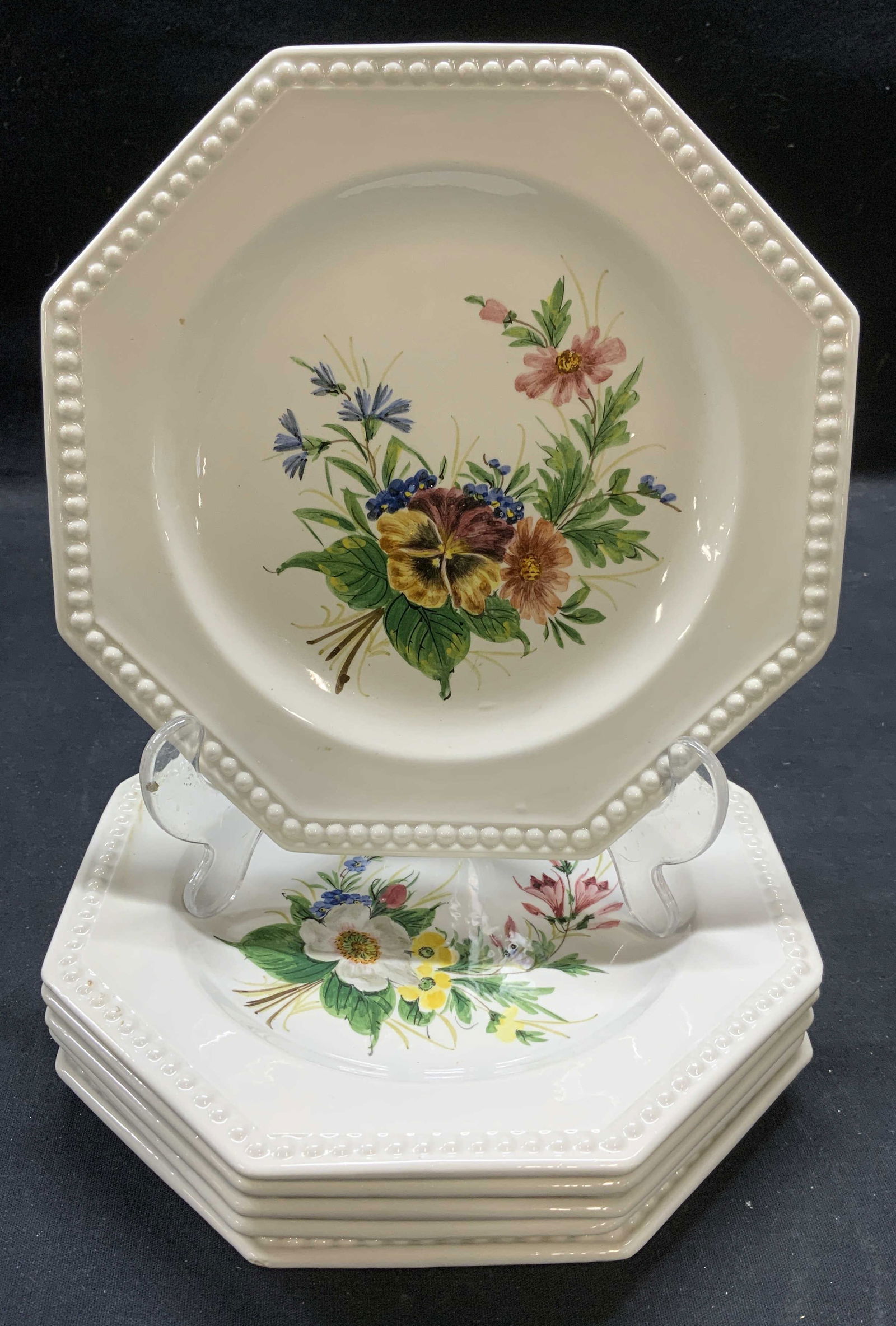 Set 6 Hand Painted Flower Plates, Italy (1 of 7)