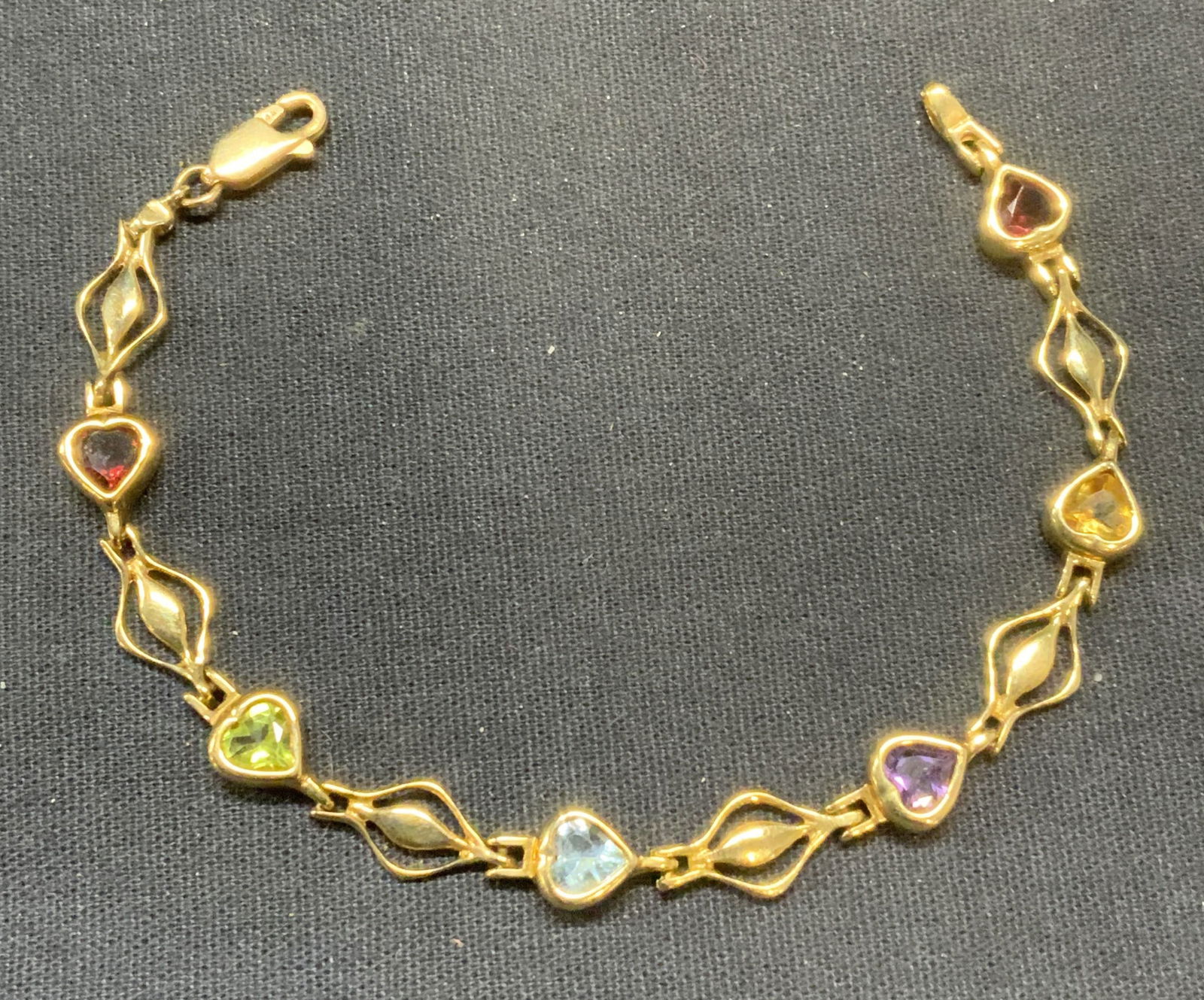 Vintage 14K Gold Gemstone Heart Bracelet (1 of 6)