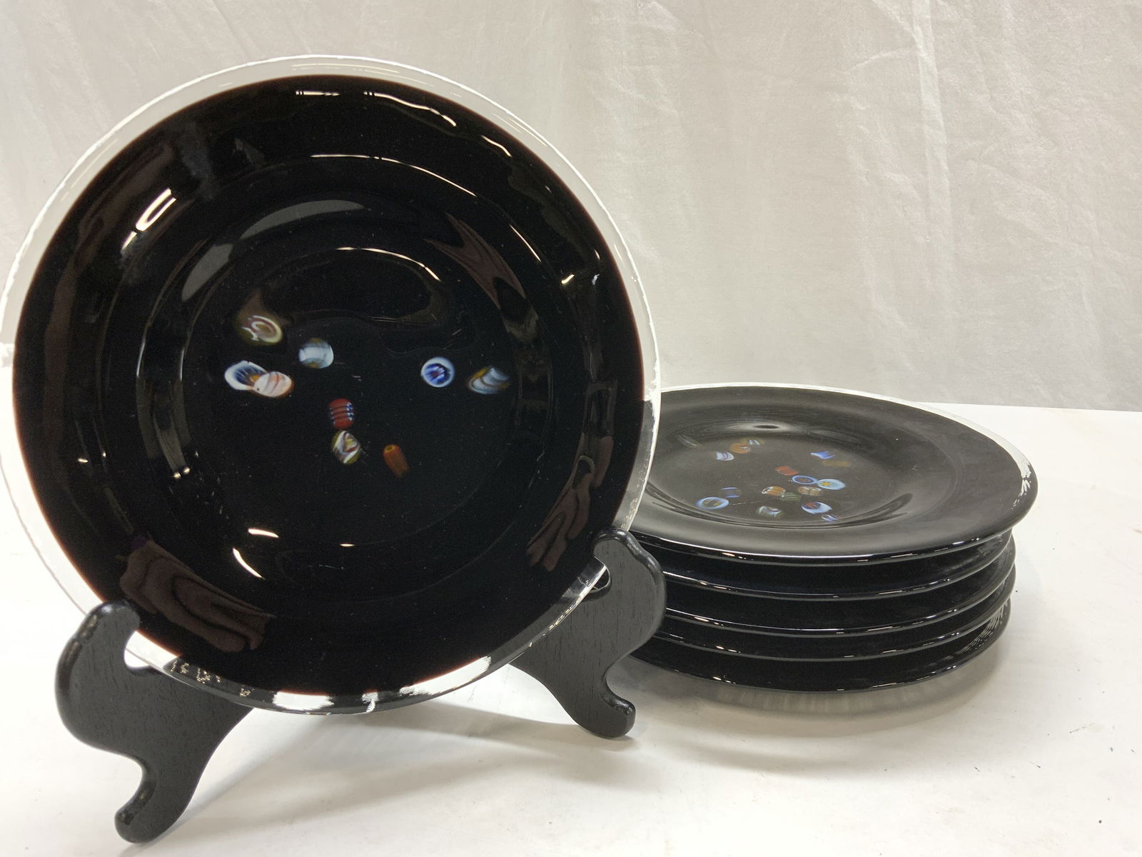 Set 6 Thick Black Art Glass Plates (1 of 6)
