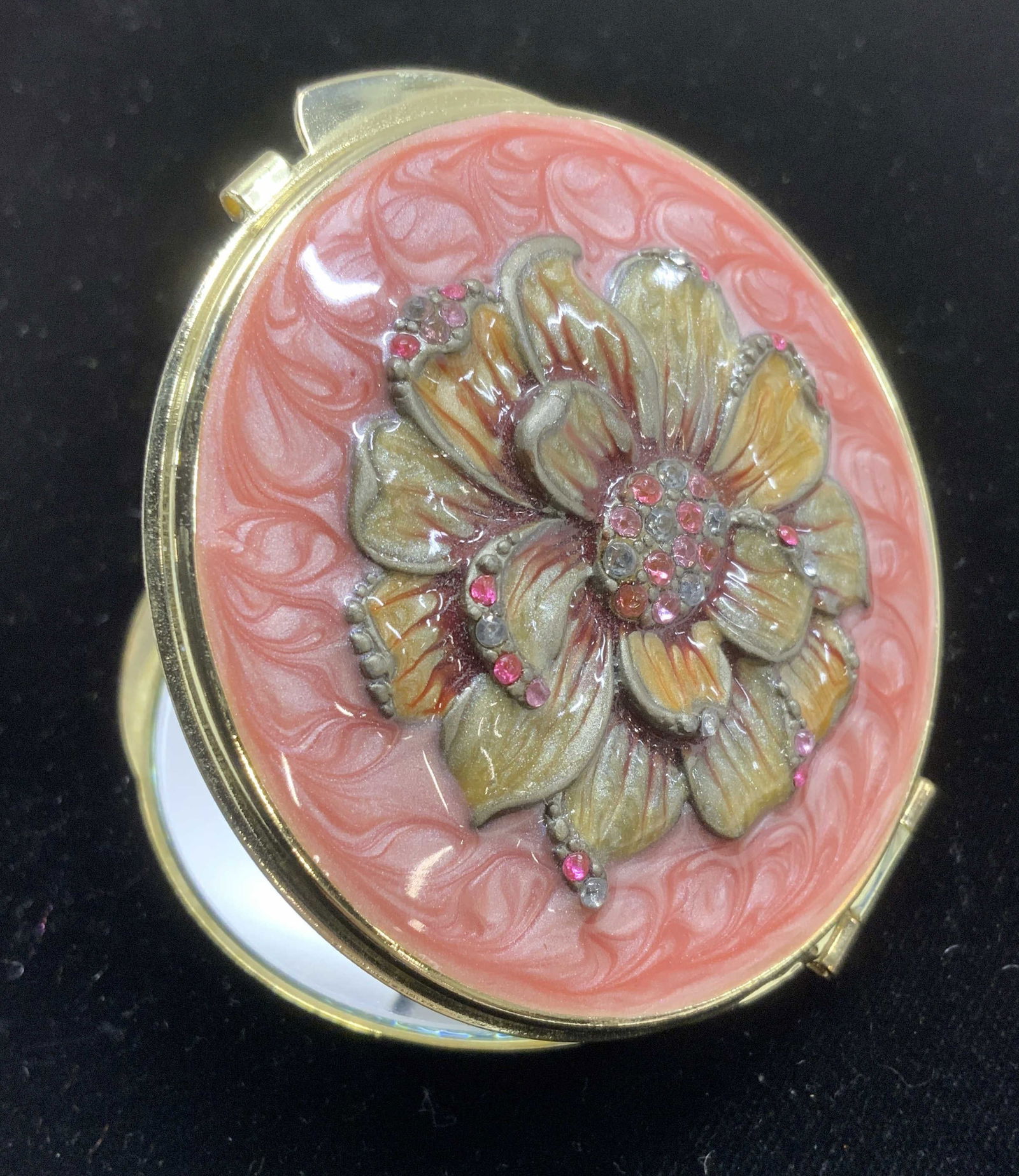 Enamel & Crystal Hinged Compact Mirror (1 of 6)