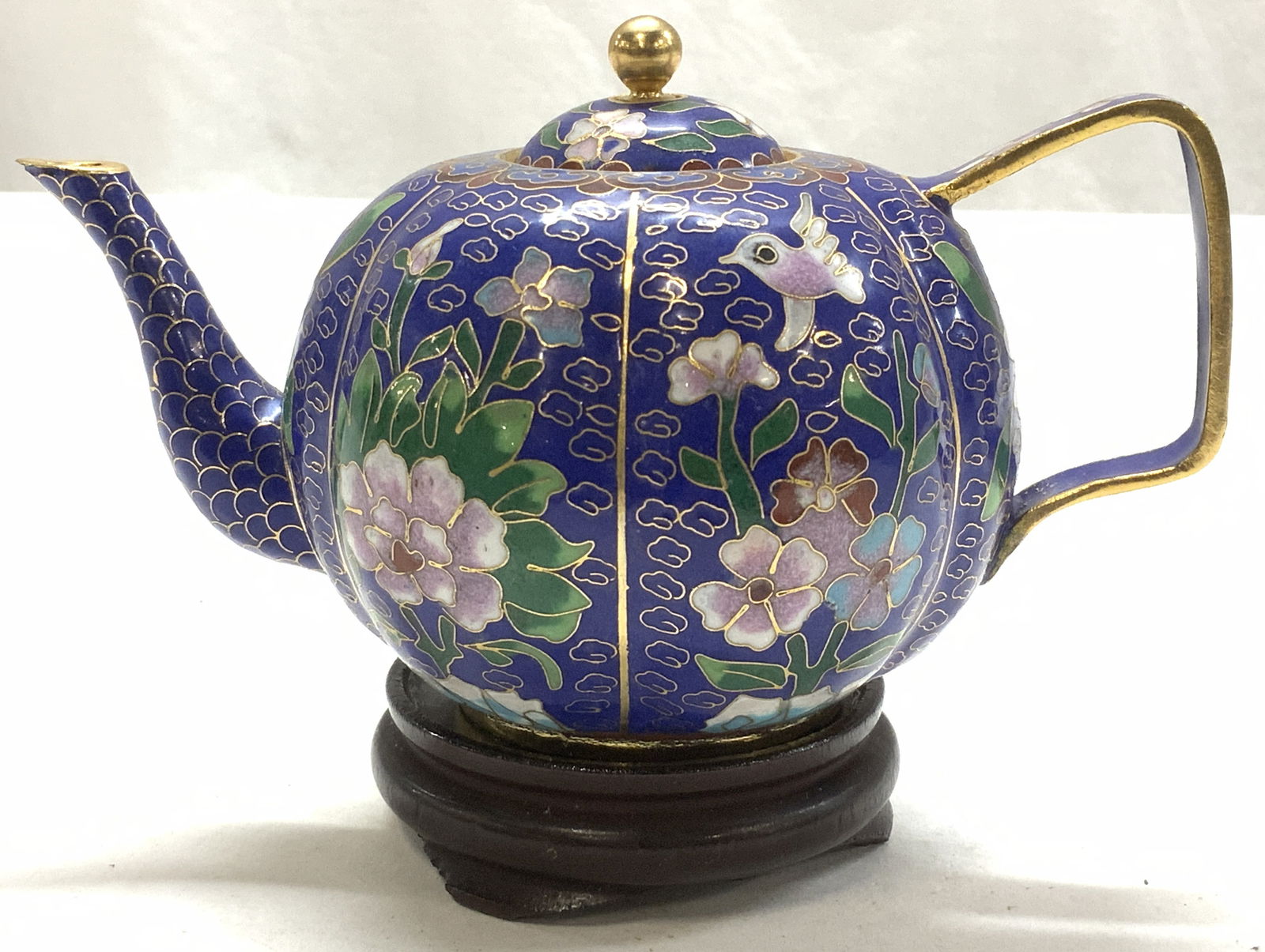 Chinese Cloisonne Teapot on Wood Stand, 2 (1 of 9)