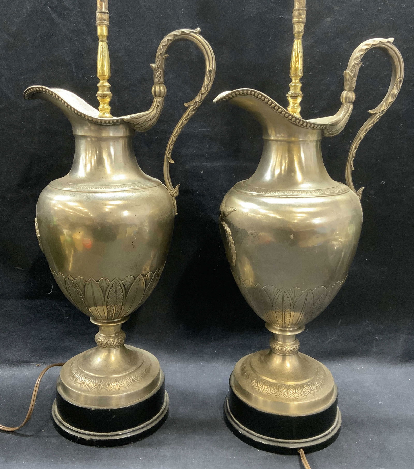 Pair Antique Silver Tone Pitcher Lamps (1 of 11)