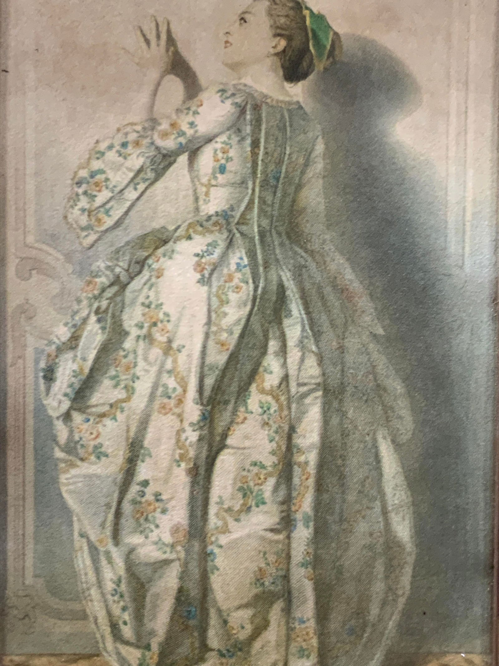 Vtg Framed Parisian Fashion Lithograph (1 of 9)