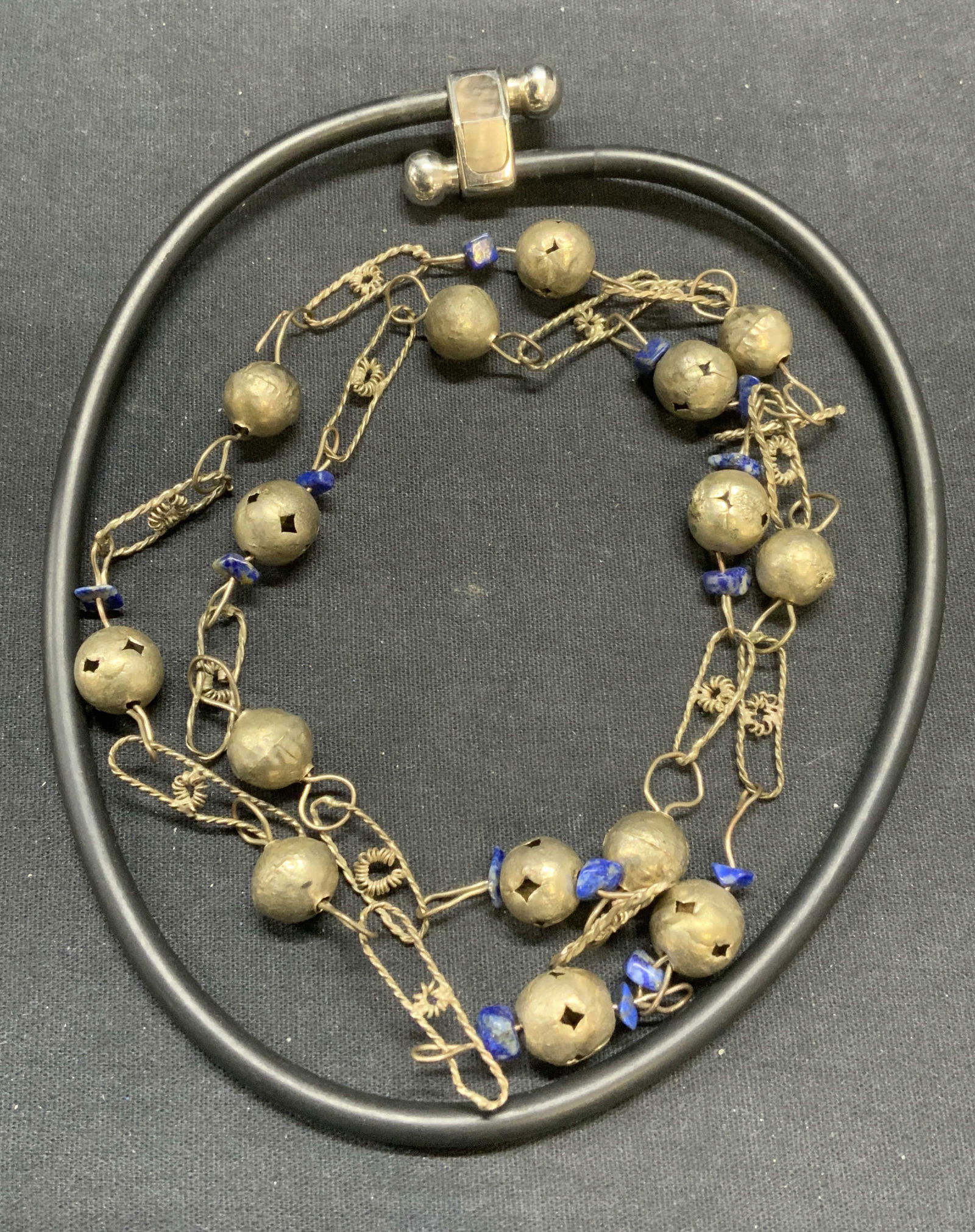 Lot 2 Vintage Silver Tone Lapis Beaded Necklace + (1 of 7)