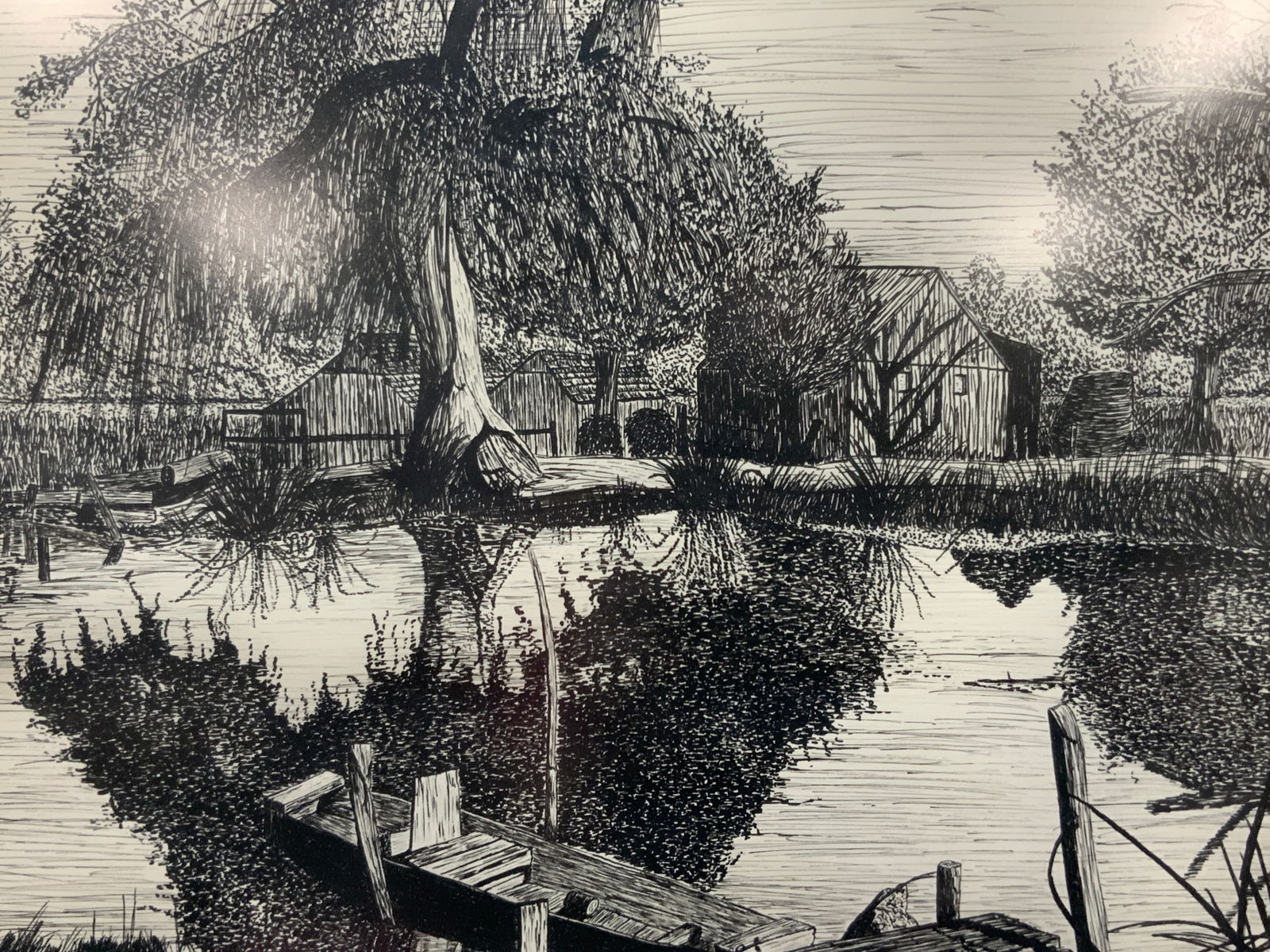 Lake Landscape Ink Drawing On Paper (1 of 8)