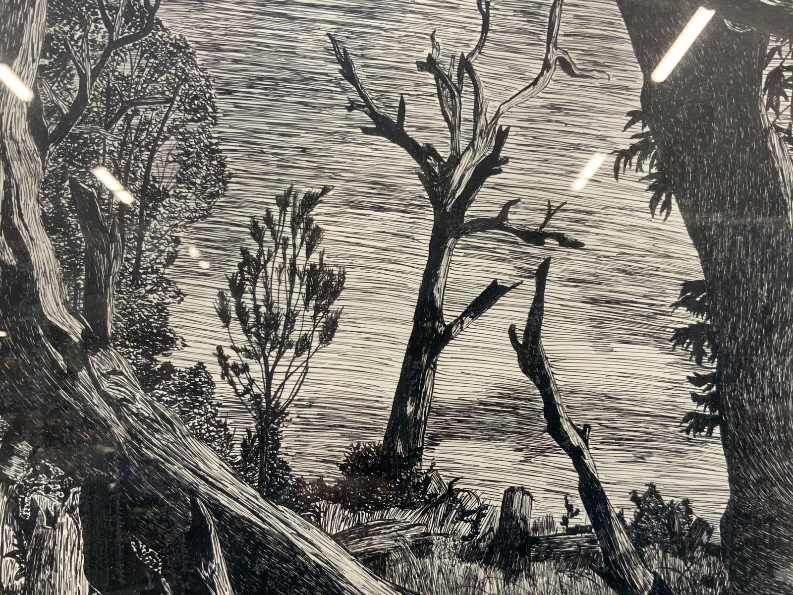 Framed Ink Landscape Forest Drawing (1 of 7)