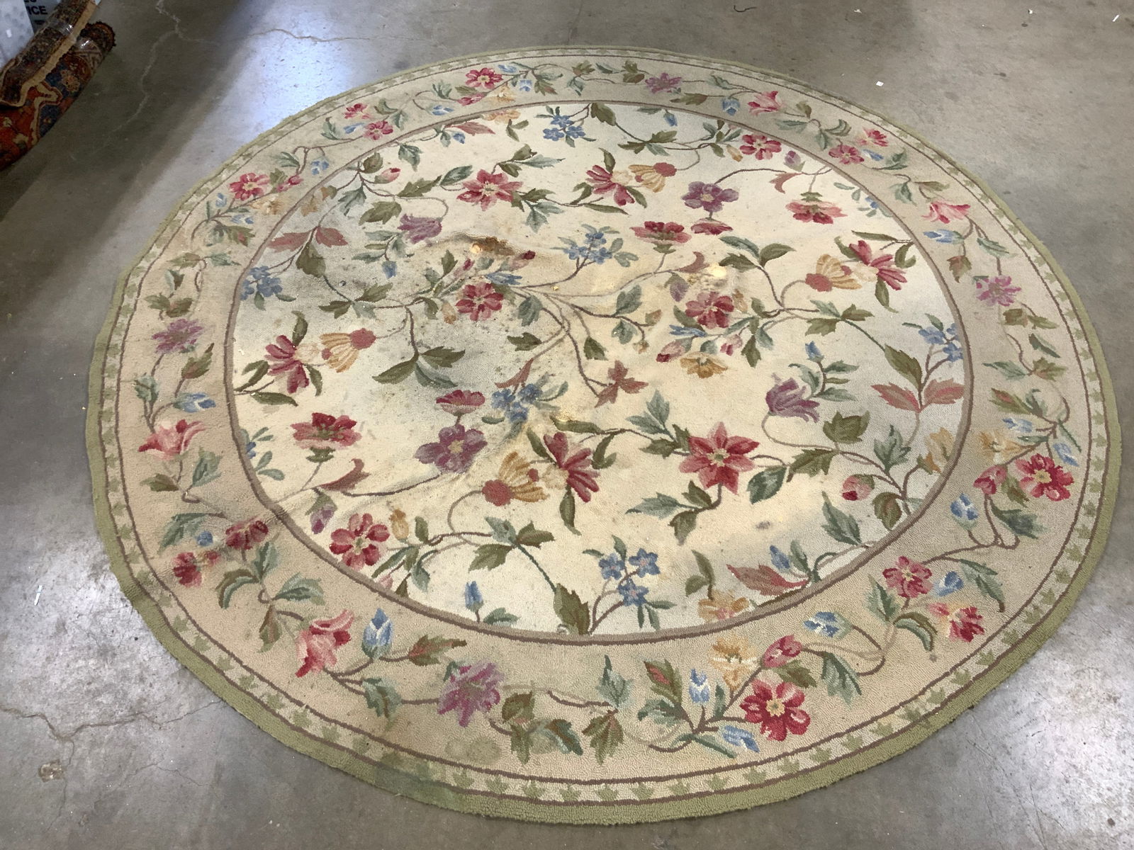 Vntg Hand Hooked Circular Floral Area Rug (1 of 7)