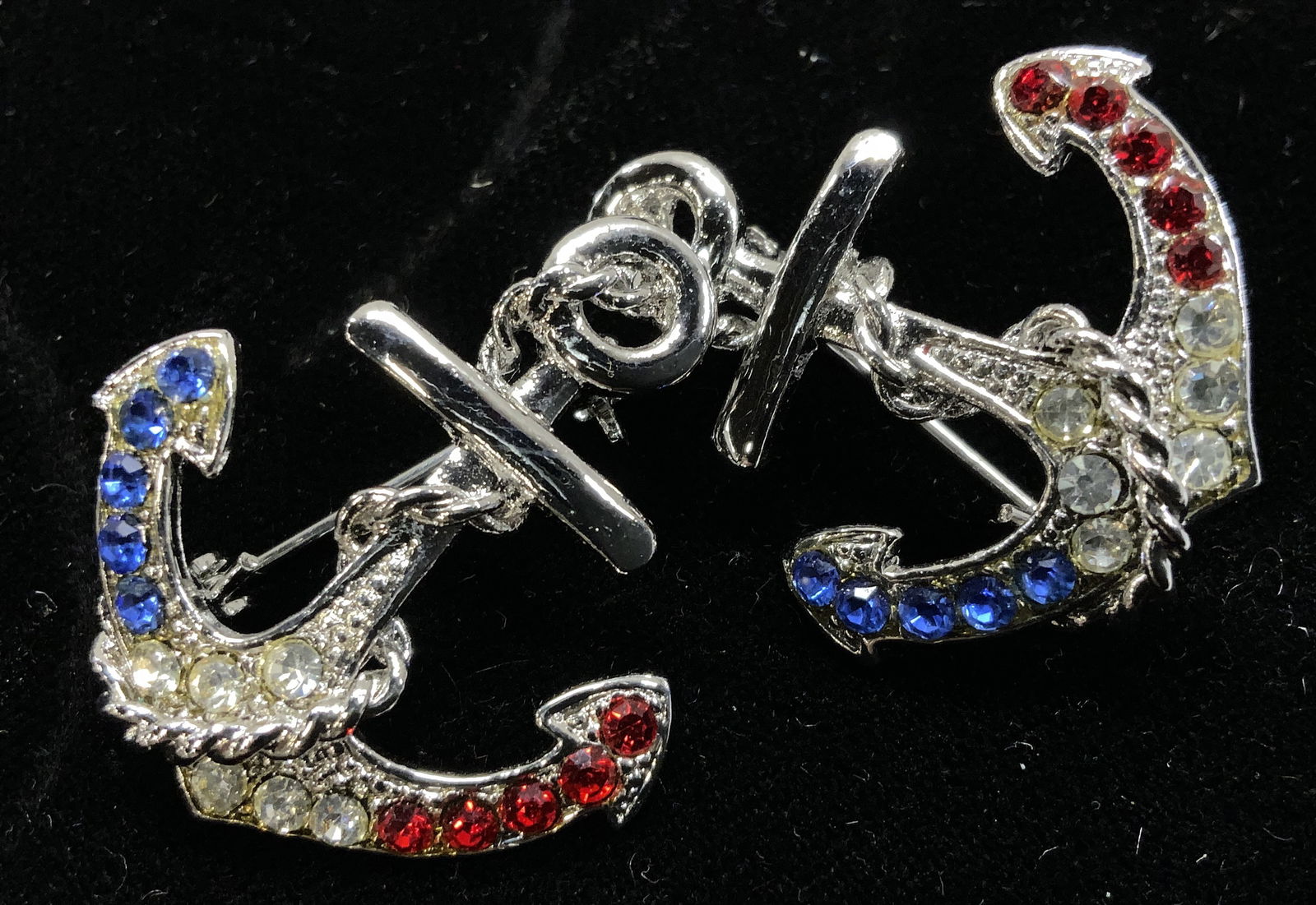Pr Red White & Blue Crystal Mariner Anchor Brooches (1 of 7)
