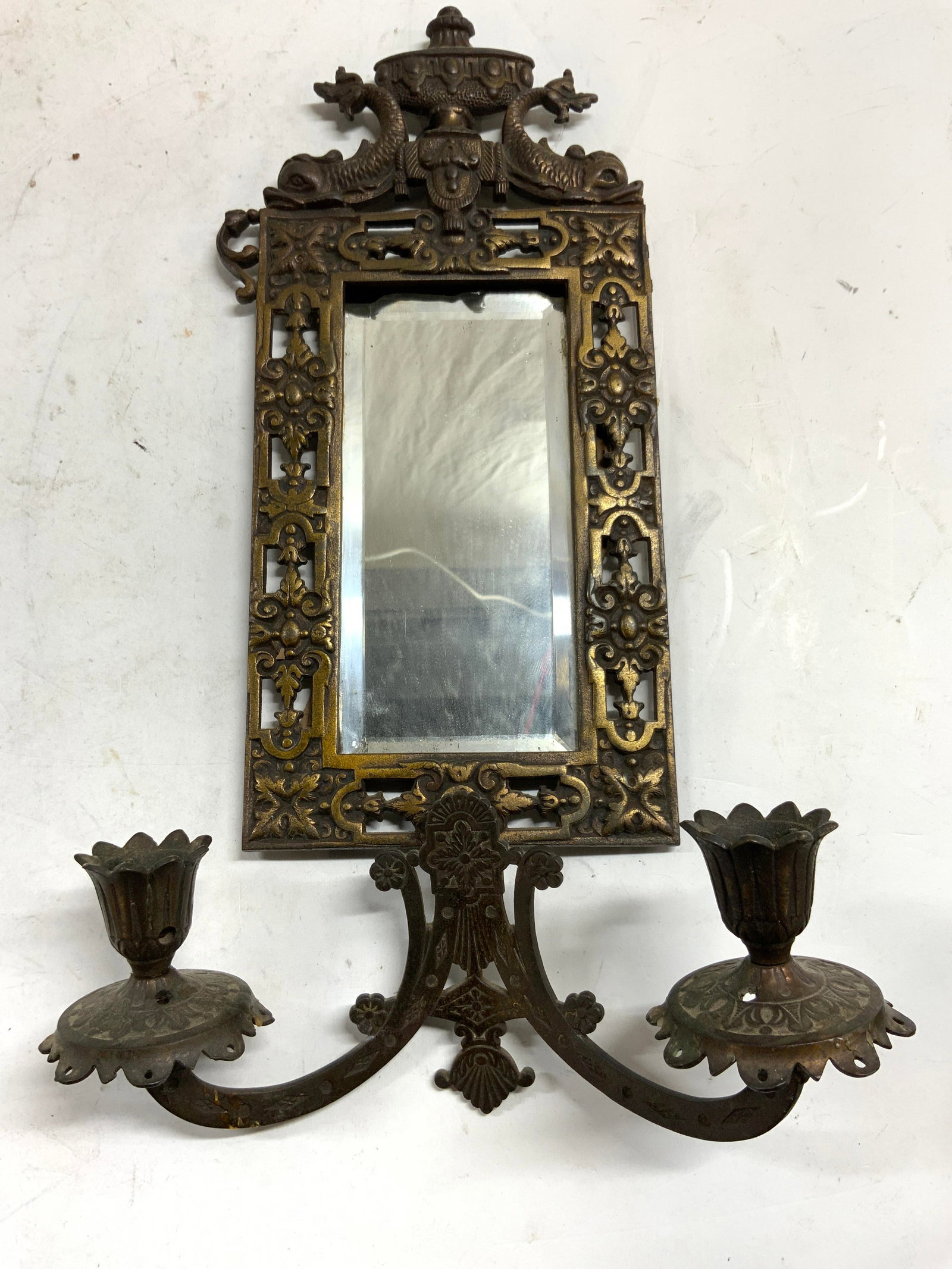 Antique Victorian Brass Mirror Wall Sconce (1 of 8)