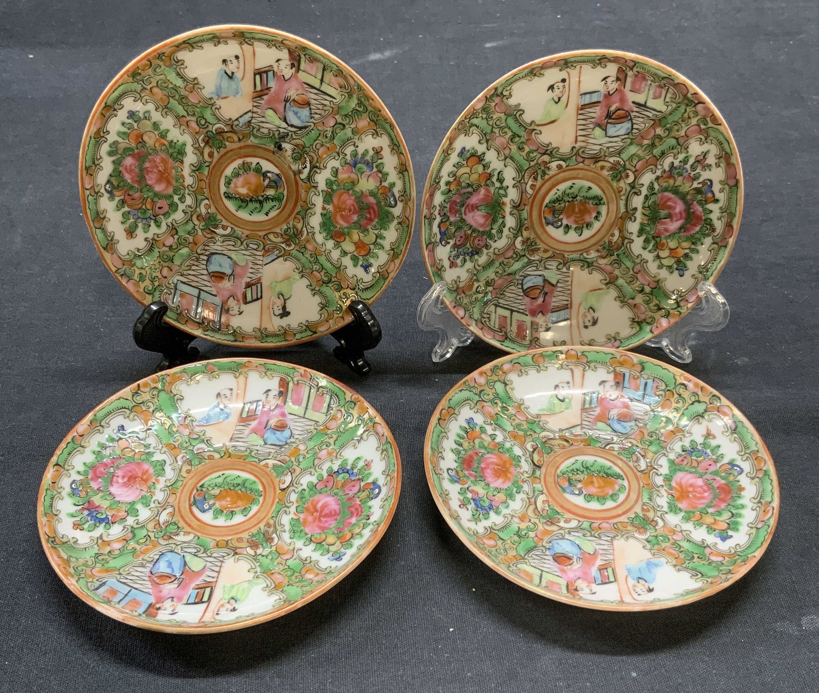 Set 4 Antique Chinese Famille Rose Porc Plates (1 of 6)