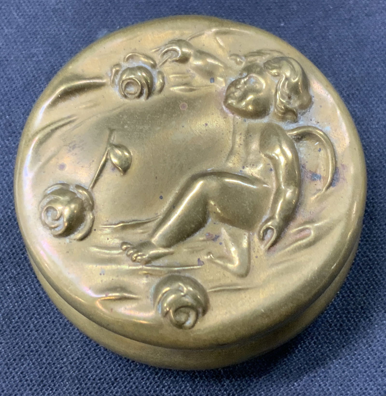 Embossed Brass Cherub Pill Box (1 of 6)