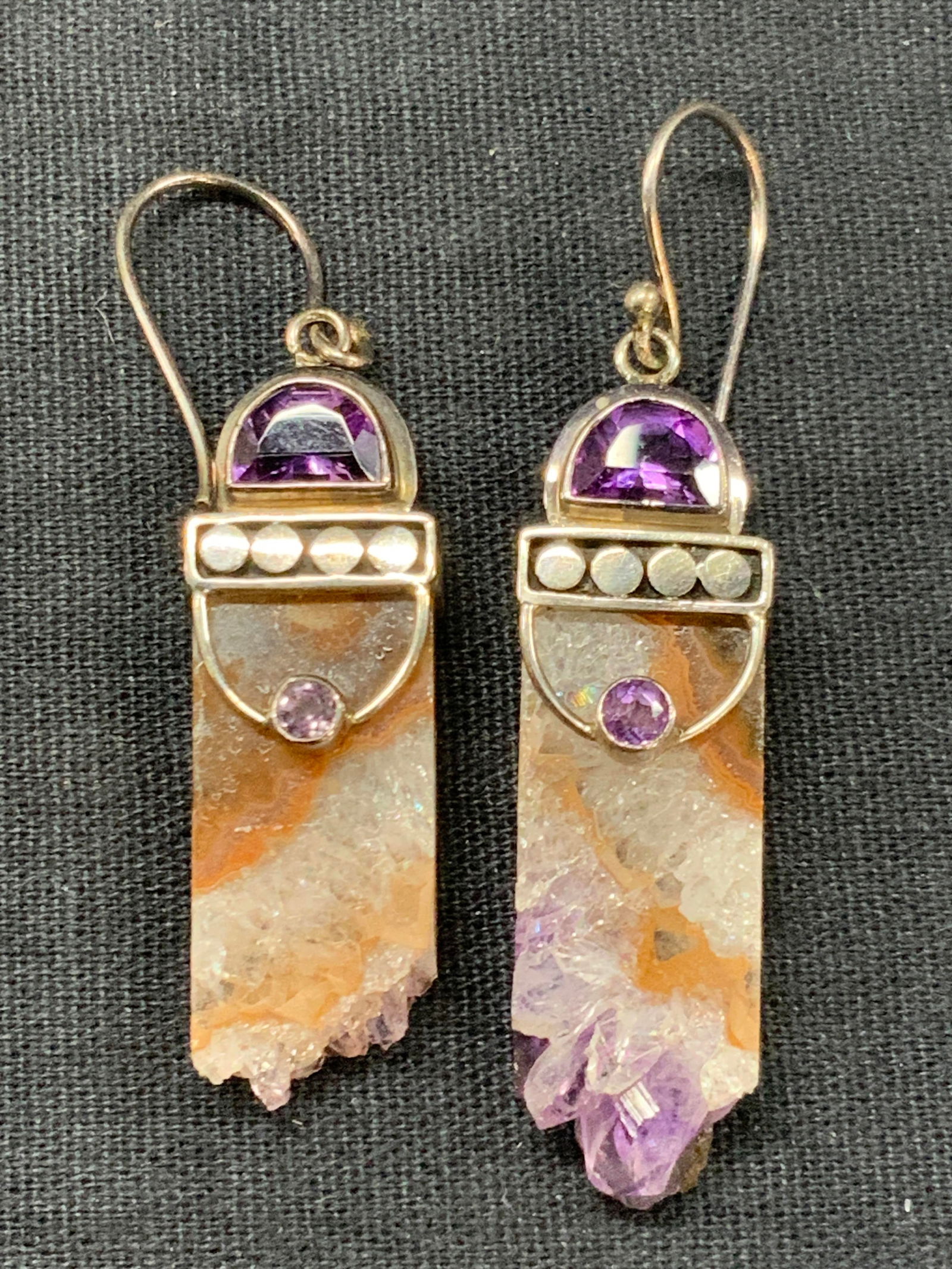 Pr Sterling Silver & Quartz Stone Cluster Earrings (1 of 6)