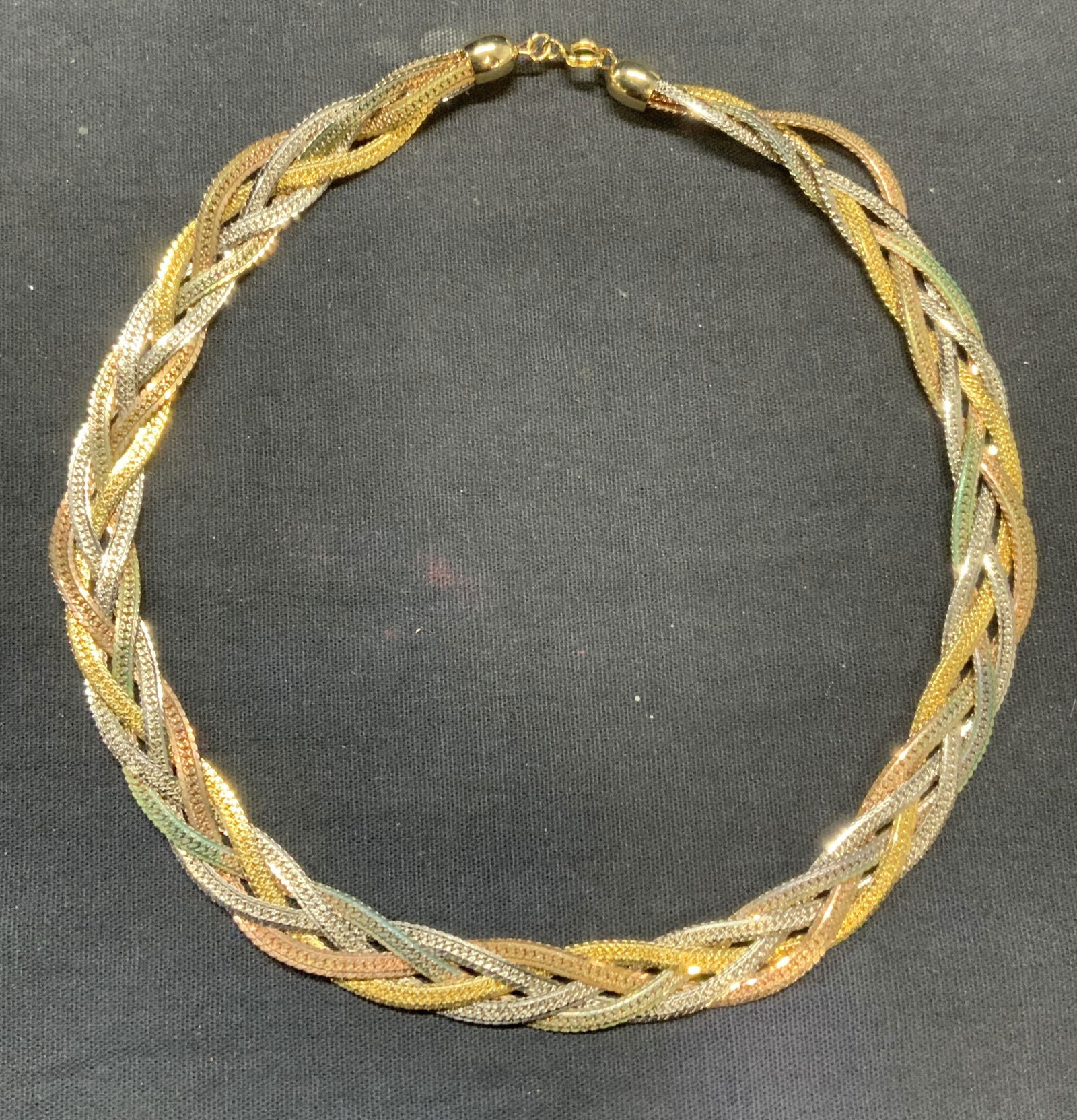 Silver & Gold Tone Braided Chain Choker Necklace (1 of 6)