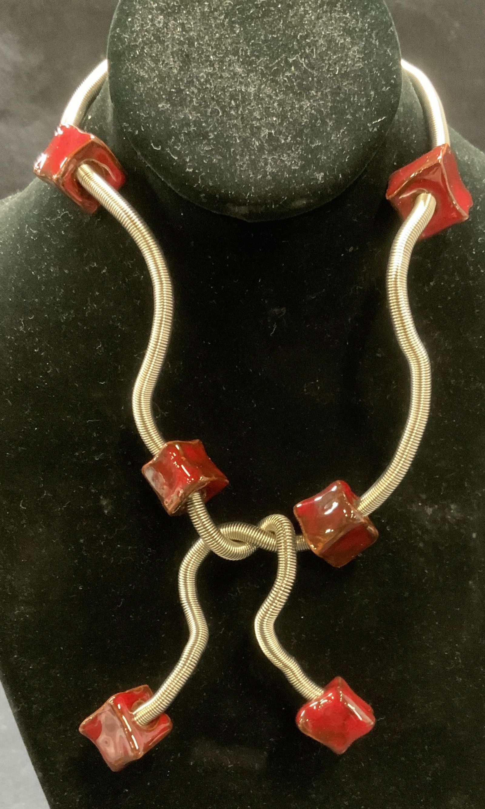Silver Tone Red Beaded Lariat Necklace (1 of 6)