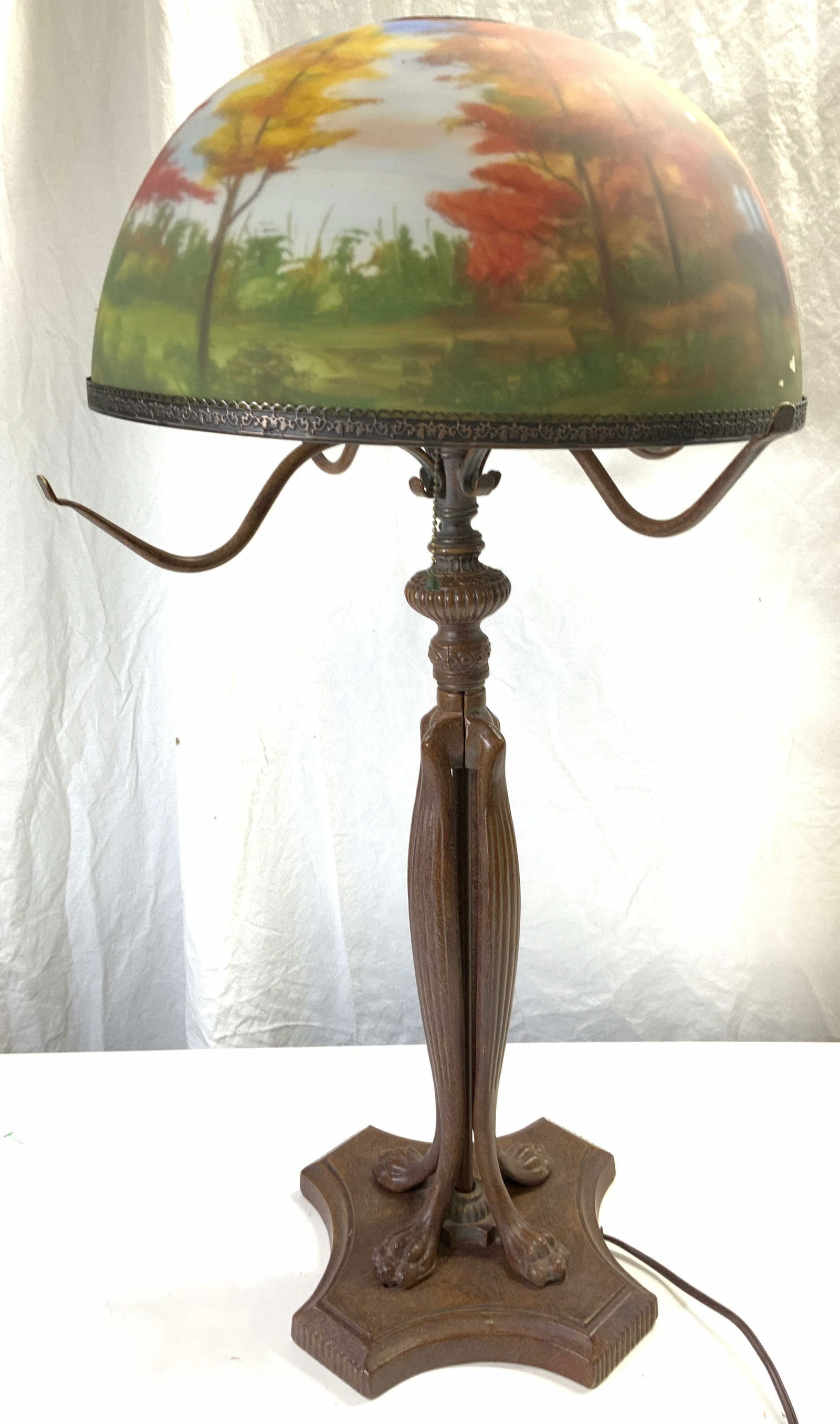 Vtg Reverse Painted Artisan Glass Shade Lamp (1 of 9)