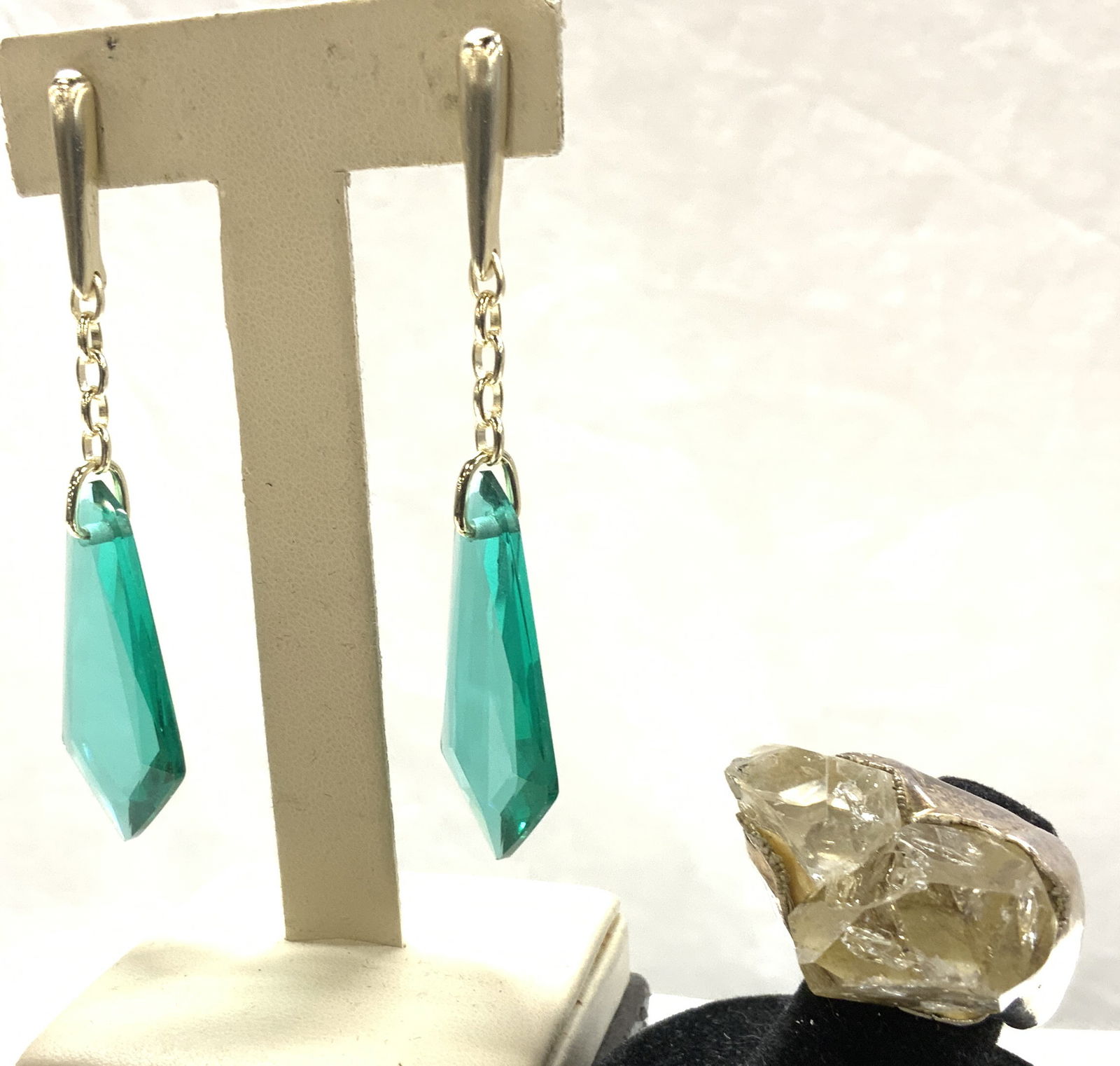 Sterling Silver Quartz Ring & Pair Prism Earrings (1 of 6)