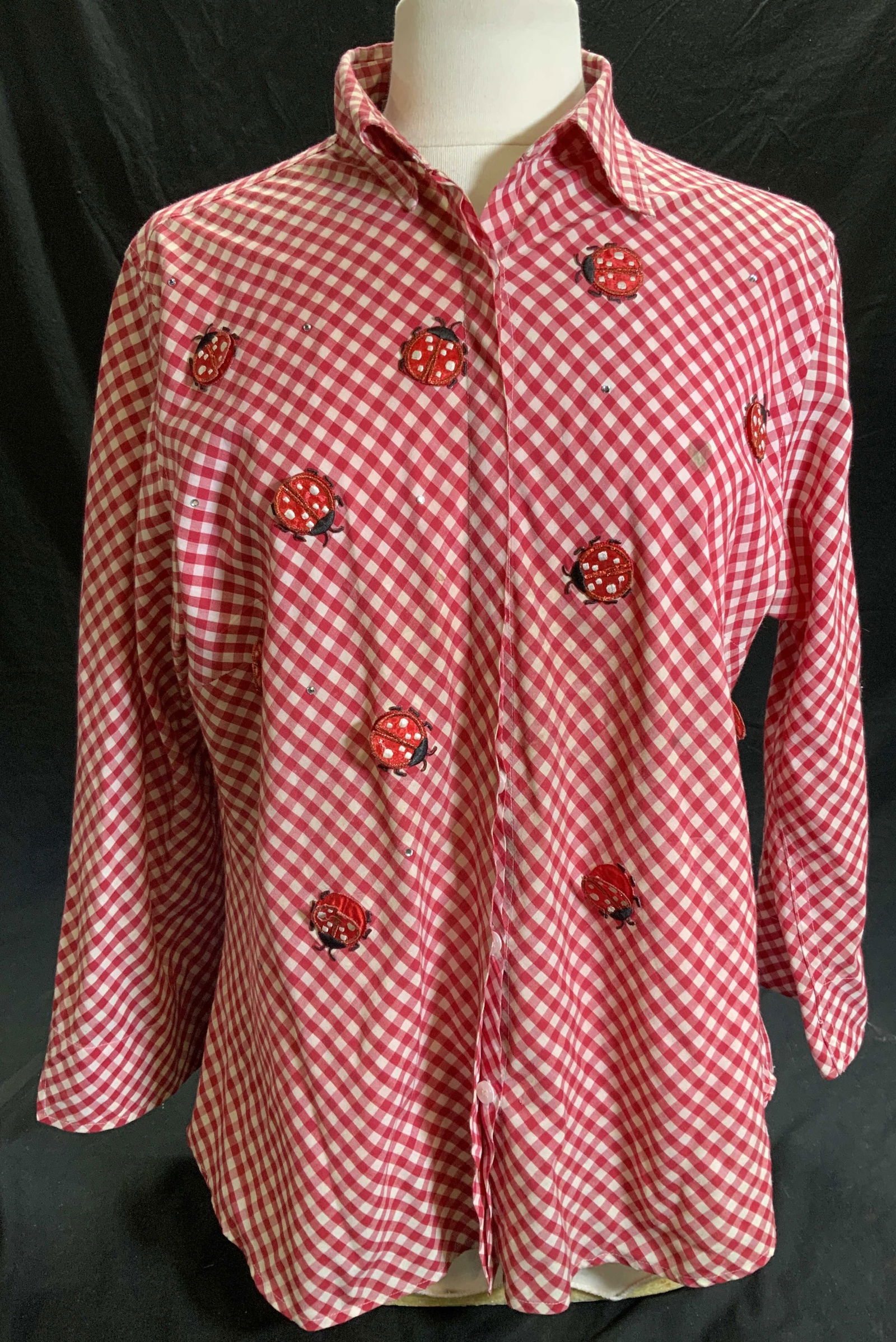 Mili Ladybug  Applique Checkered Shirt (1 of 10)