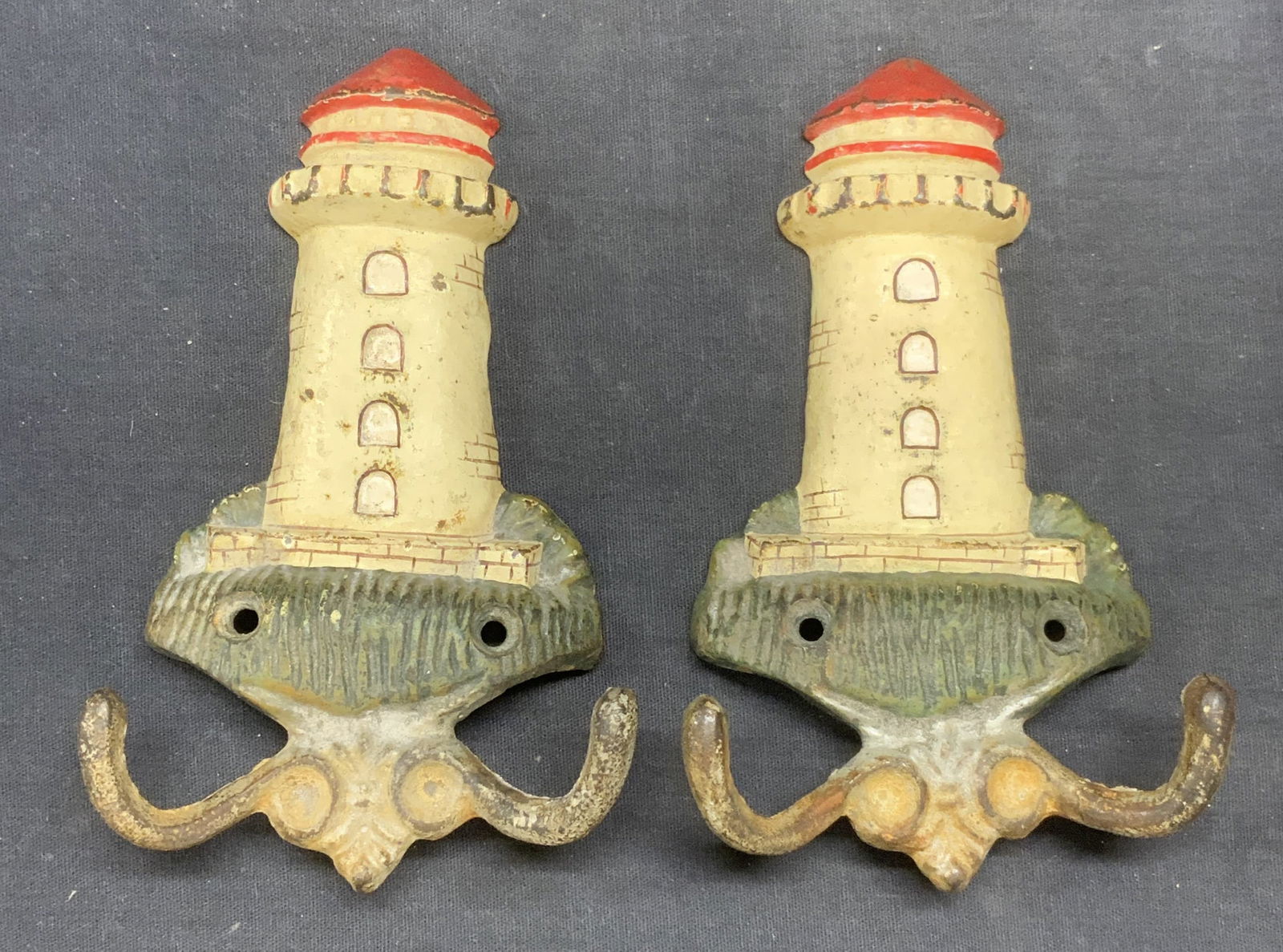Pair Vintage Cast Iron Lighthouse Wall Hooks (1 of 8)
