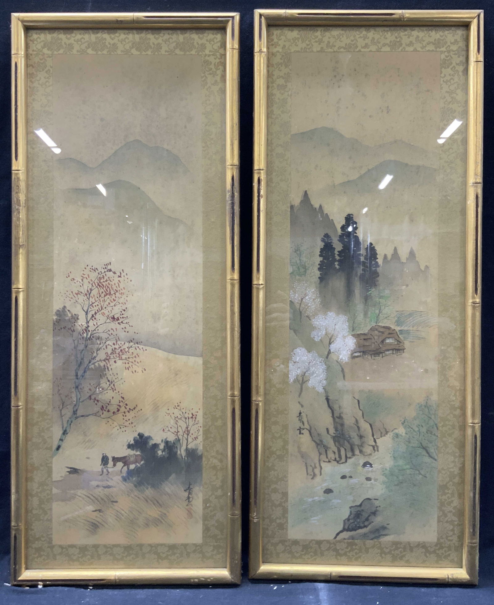 Sgd Pair Asian Ink Paintings On Silk Panels (1 of 8)