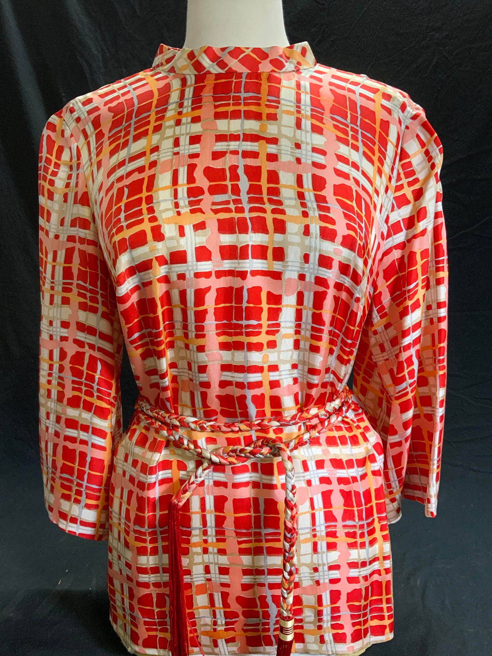 Handmade Vtg Silk Blouse W Matching Belt, 2 (1 of 10)