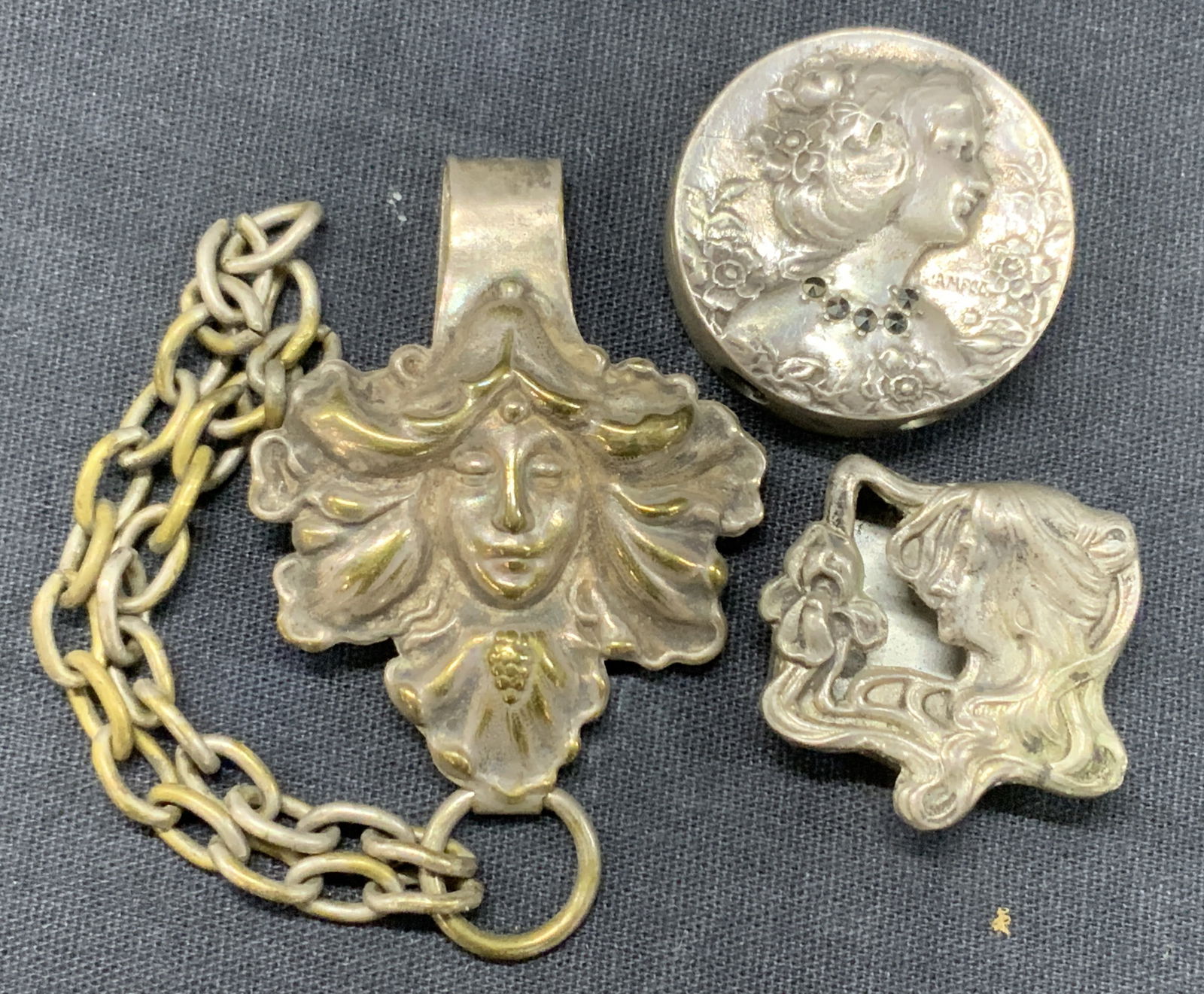 Lot 3 Sterling Silver & Plated Art Nouveau Jewelry (1 of 9)