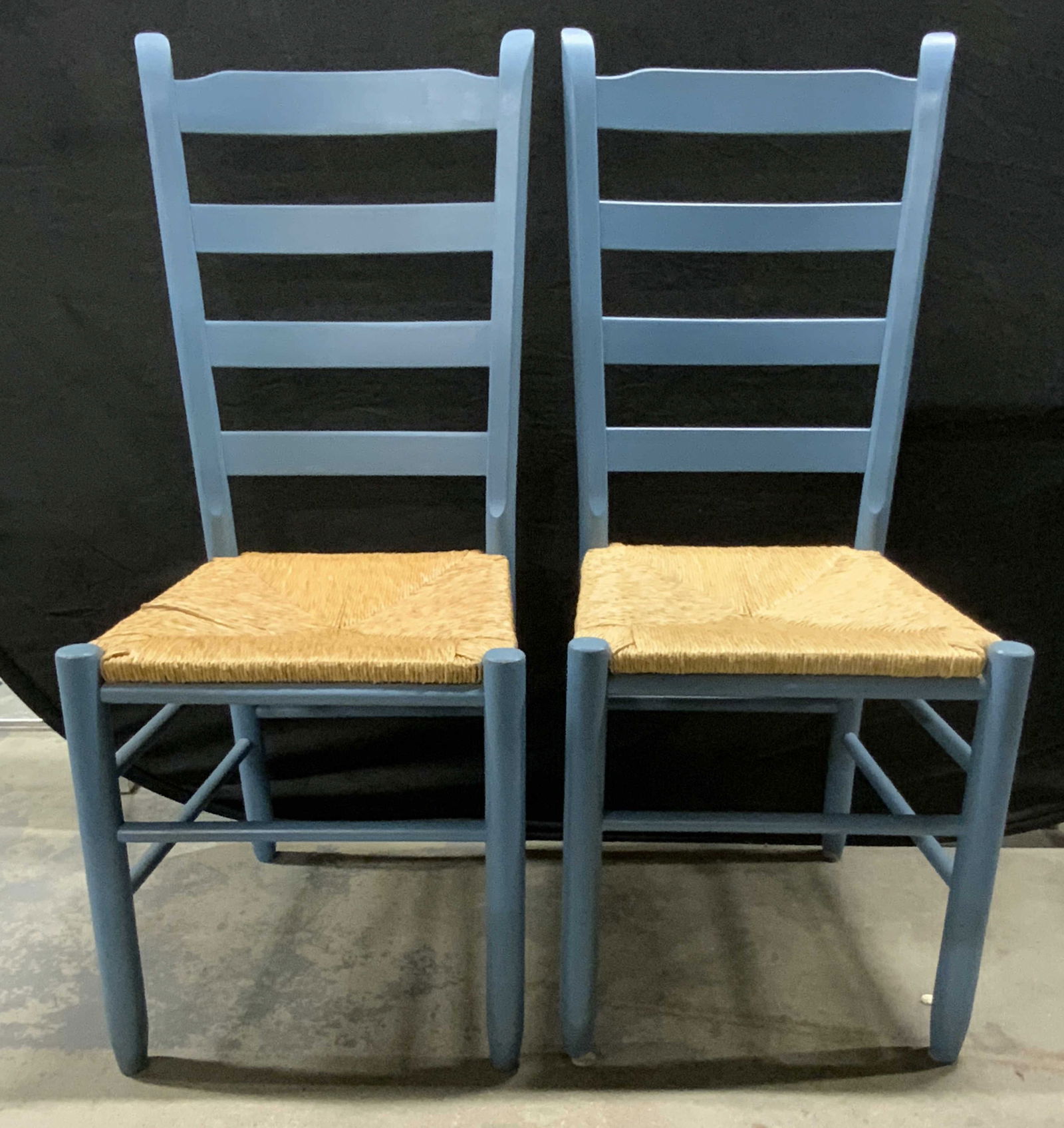 Pr Wooden Ladder Back Side Chairs W Rush Seats (1 of 7)