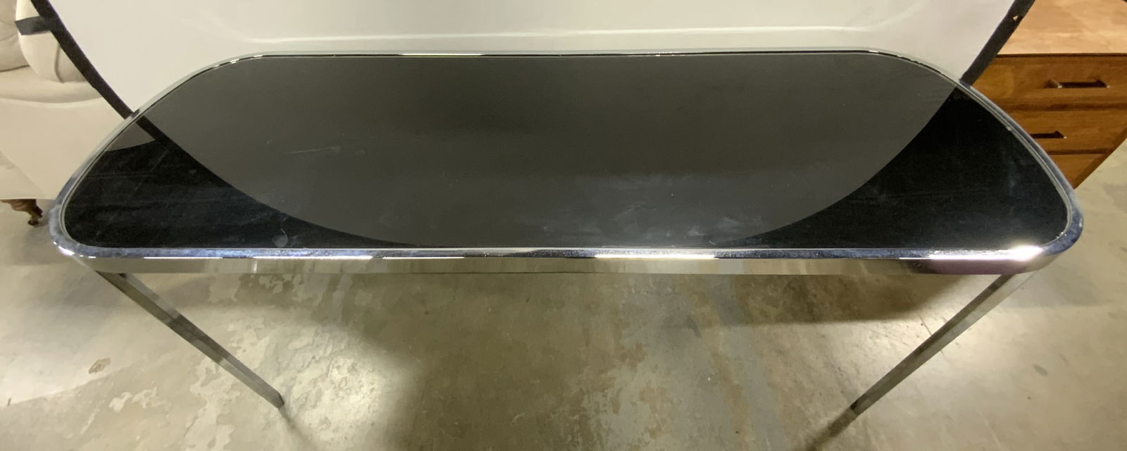 Milo Baughman Style Black Glass Chrome Base Table (1 of 9)