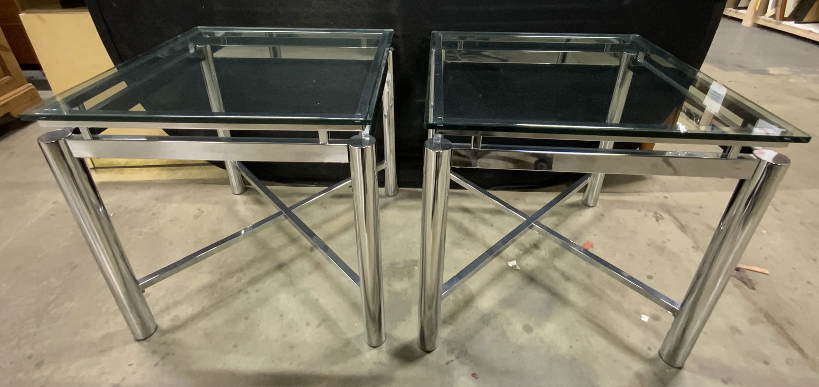 Pair Vintage Glass Topped Chrome Base Side Tables (1 of 9)