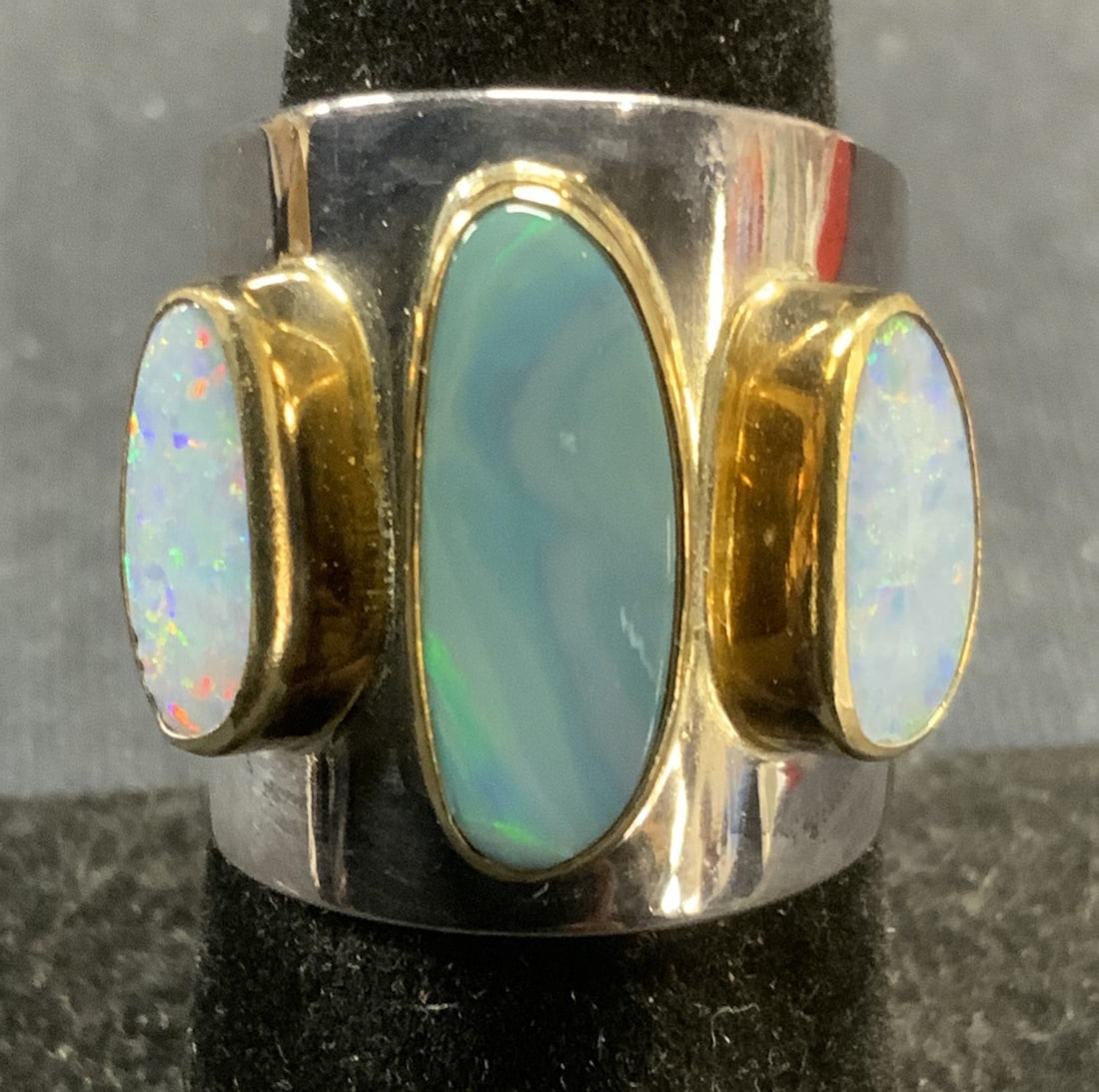 Stamped Sterling Silver Opal & Blue Stone Ring (1 of 6)