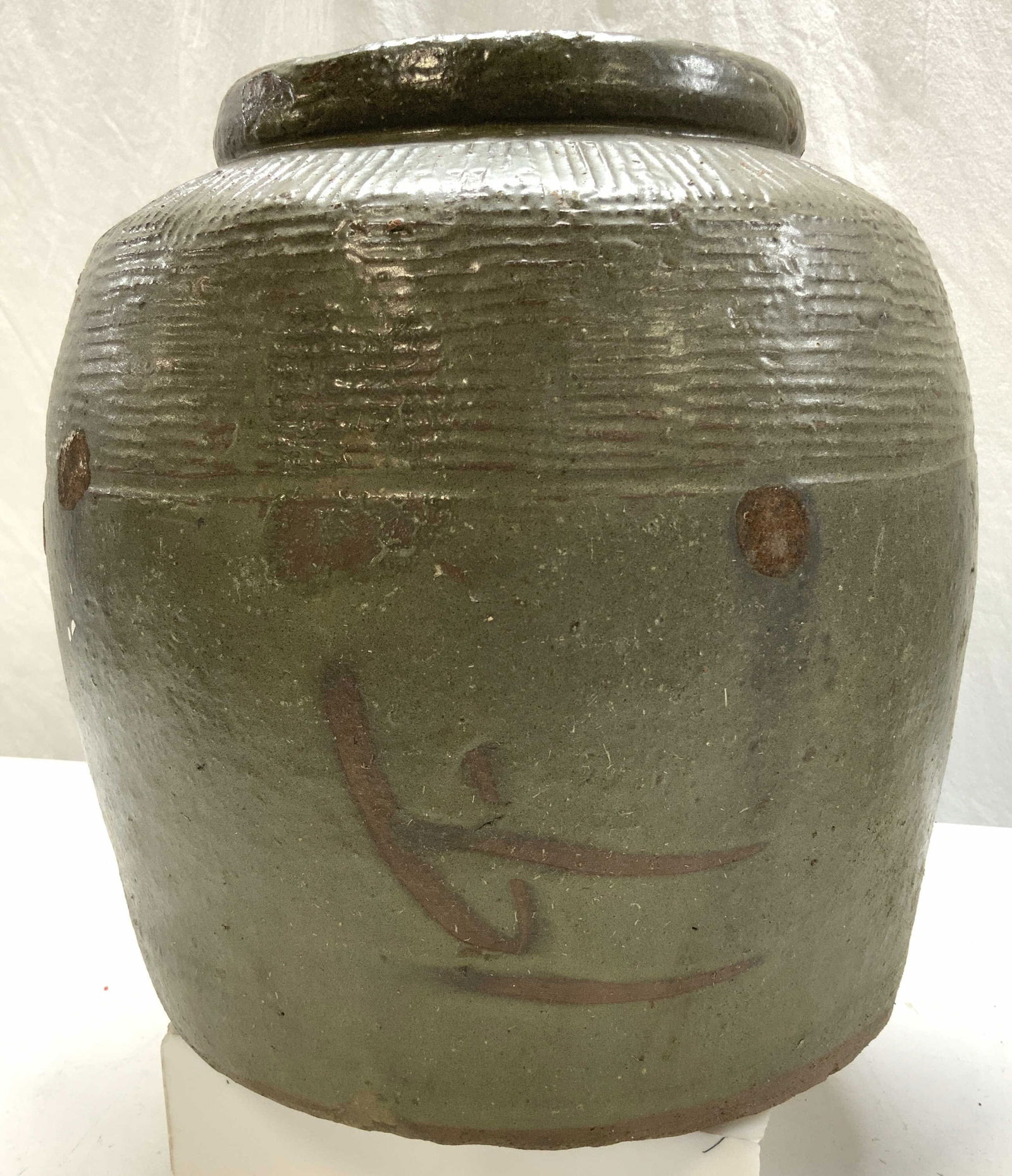 Antique Heavy Salt Glazed Ceramic Asian Planter (1 of 6)