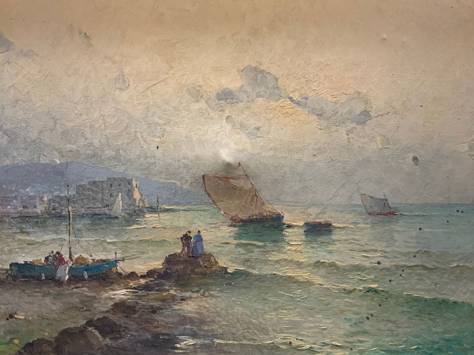 Sgd Vintage Maritime Landscape Oil Painting 43in (1 of 11)