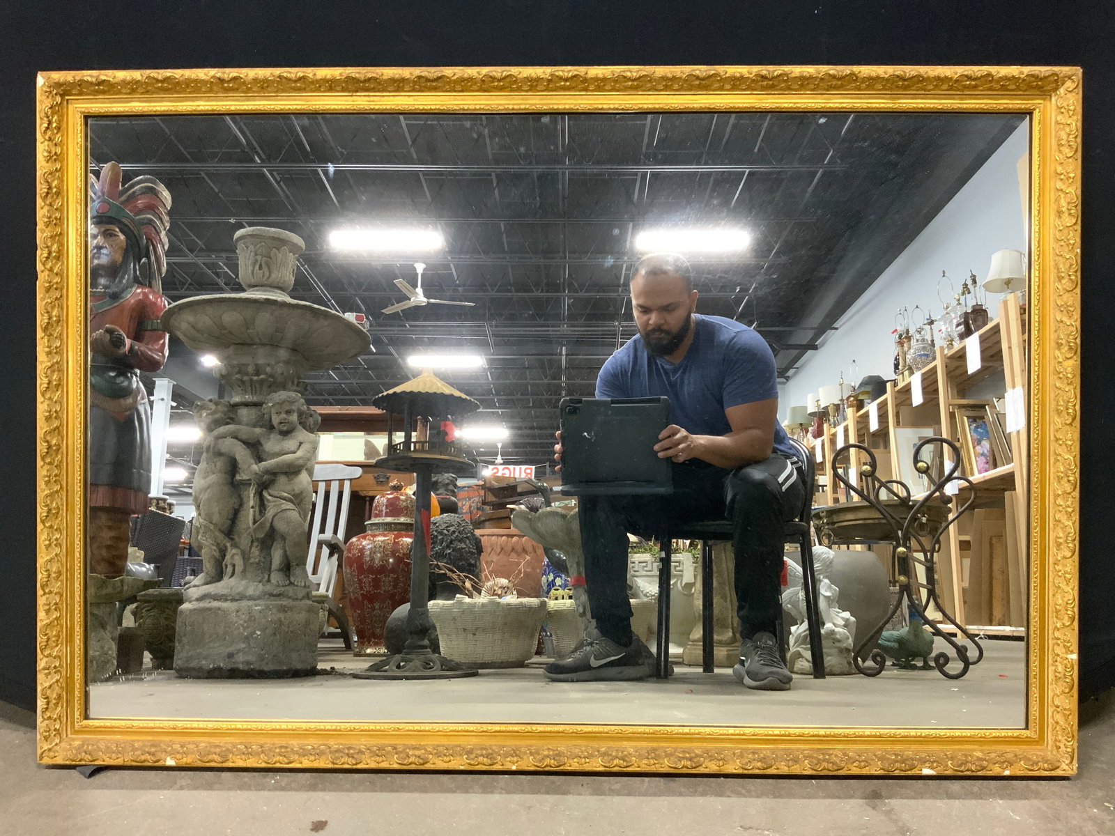 Vntg Ornate Giltwood Frame Wall Mirror 49in (1 of 6)