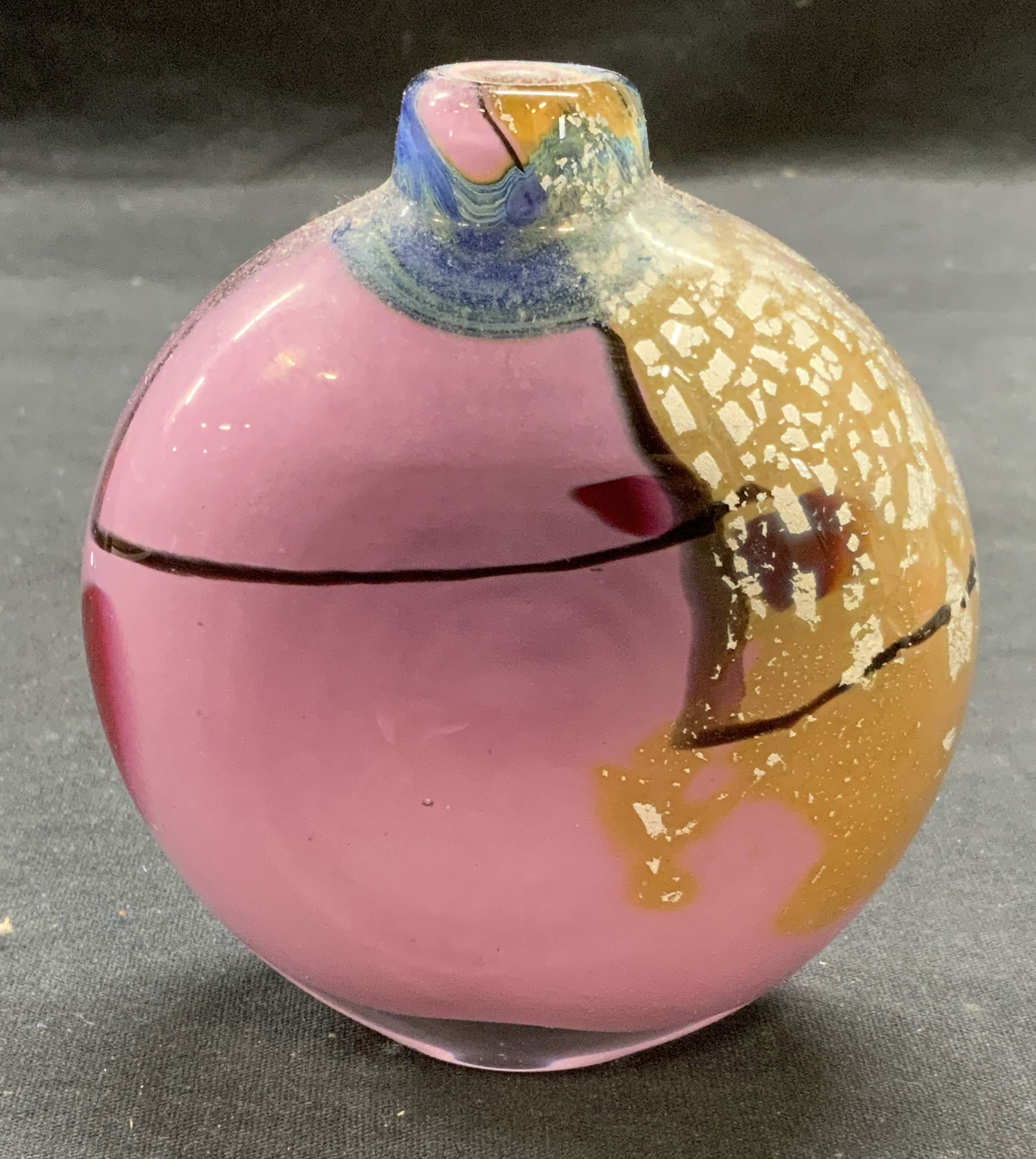 Hand Blown Purple Silver Leaf Art Glass Bottle (1 of 6)