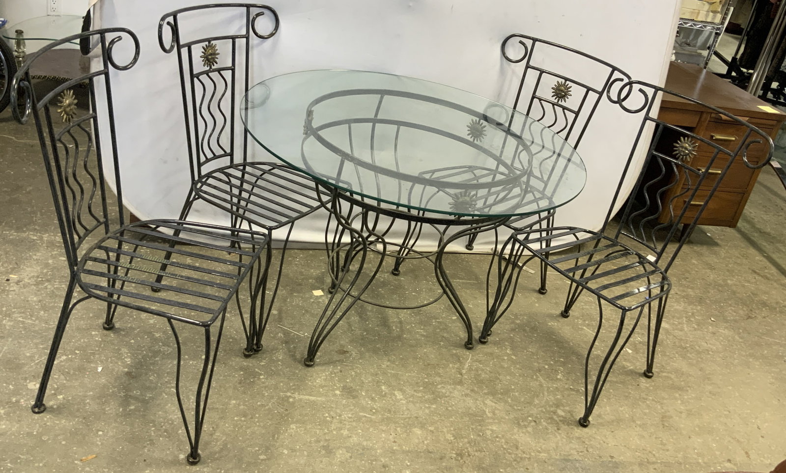 Set 5 Vntg Metal Sun Motif Outdoor Table & Chairs (1 of 11)