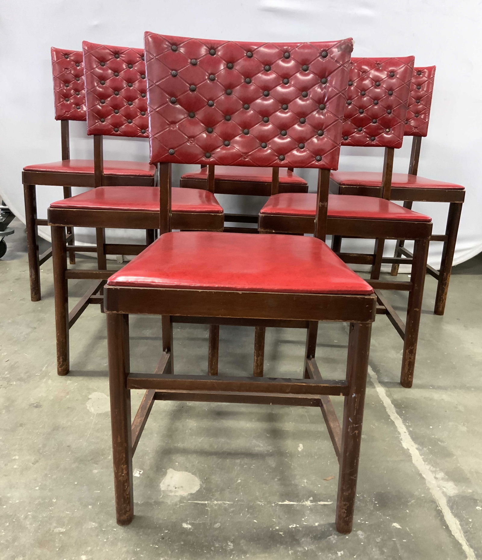 CORONET BRIDGE SETS 6 Wood Tufted Leather Chairs (1 of 11)