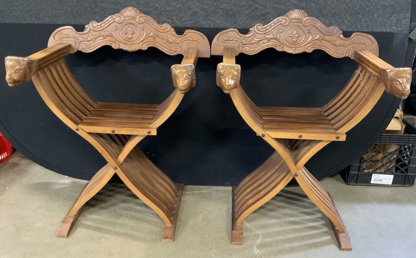 Pair Vtg Florentine Savonarola Lion Head Chairs (1 of 12)
