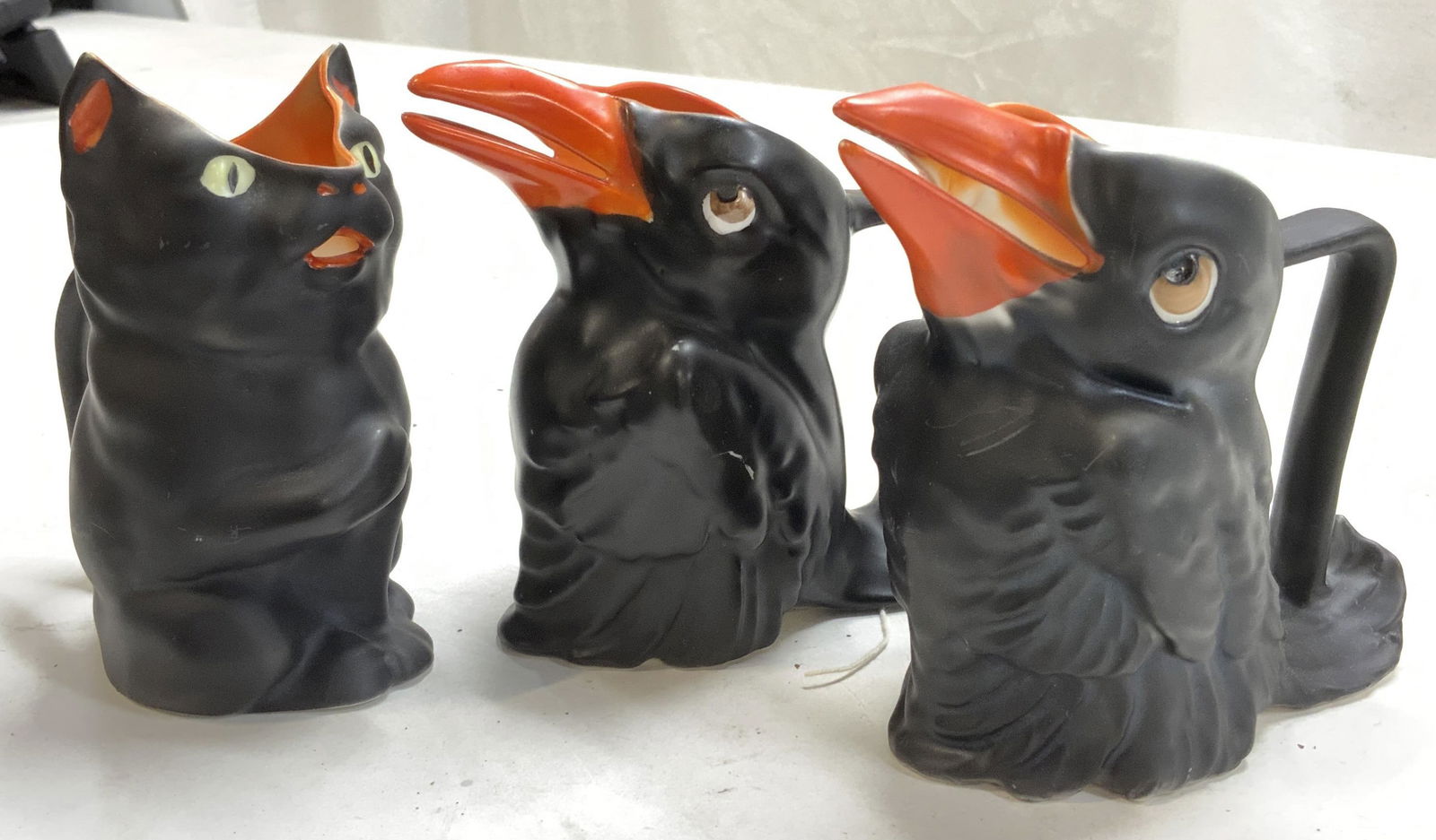 Set 3 Royal Bayreuth Porcelain Crow & Cat Creamers (1 of 7)
