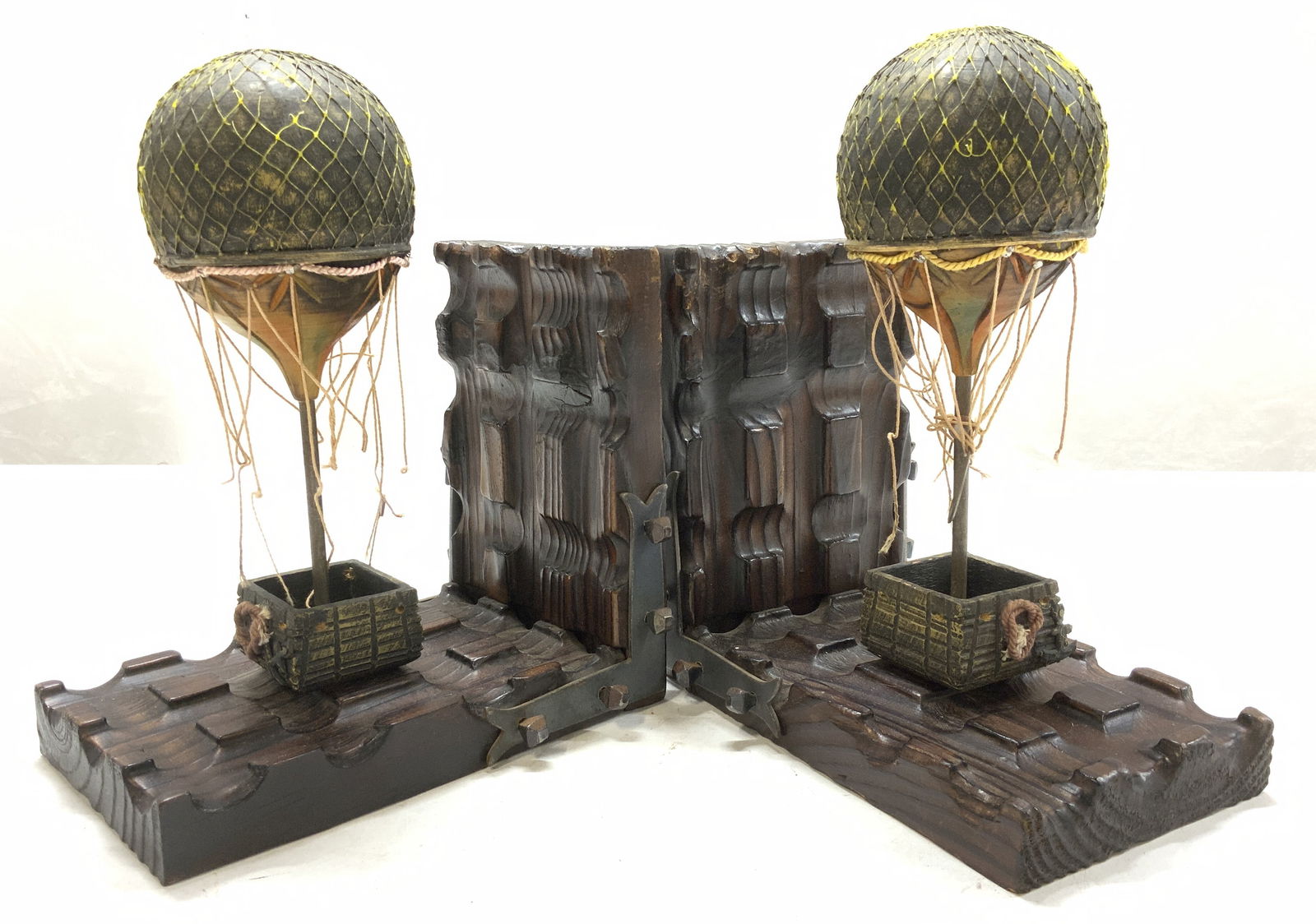 Vntg Pr Wooden Steampunk Hot Air Balloon Book Ends (1 of 8)