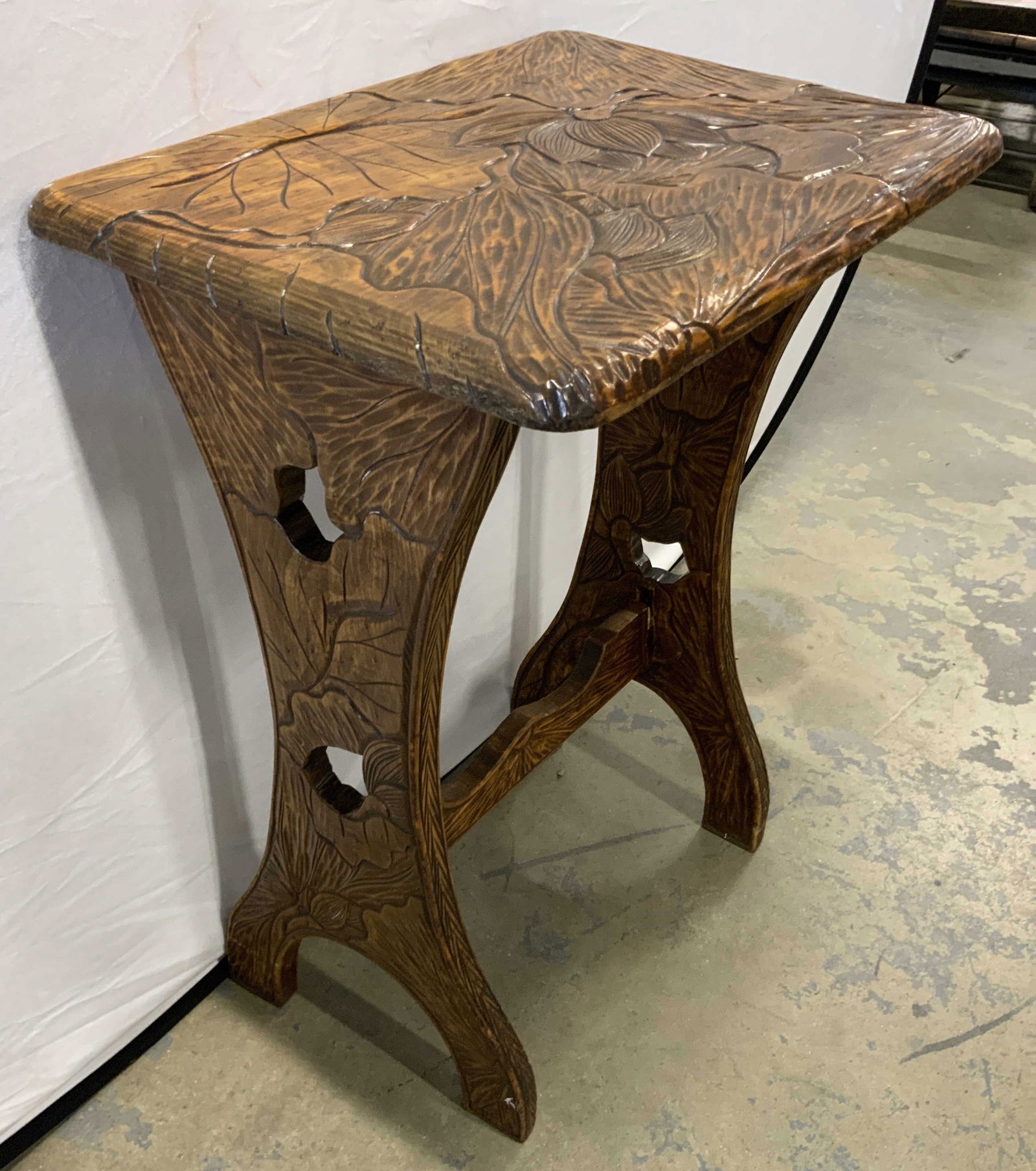 Vntg Arts & Crafts Hand Carved Wooden Side Table (1 of 10)
