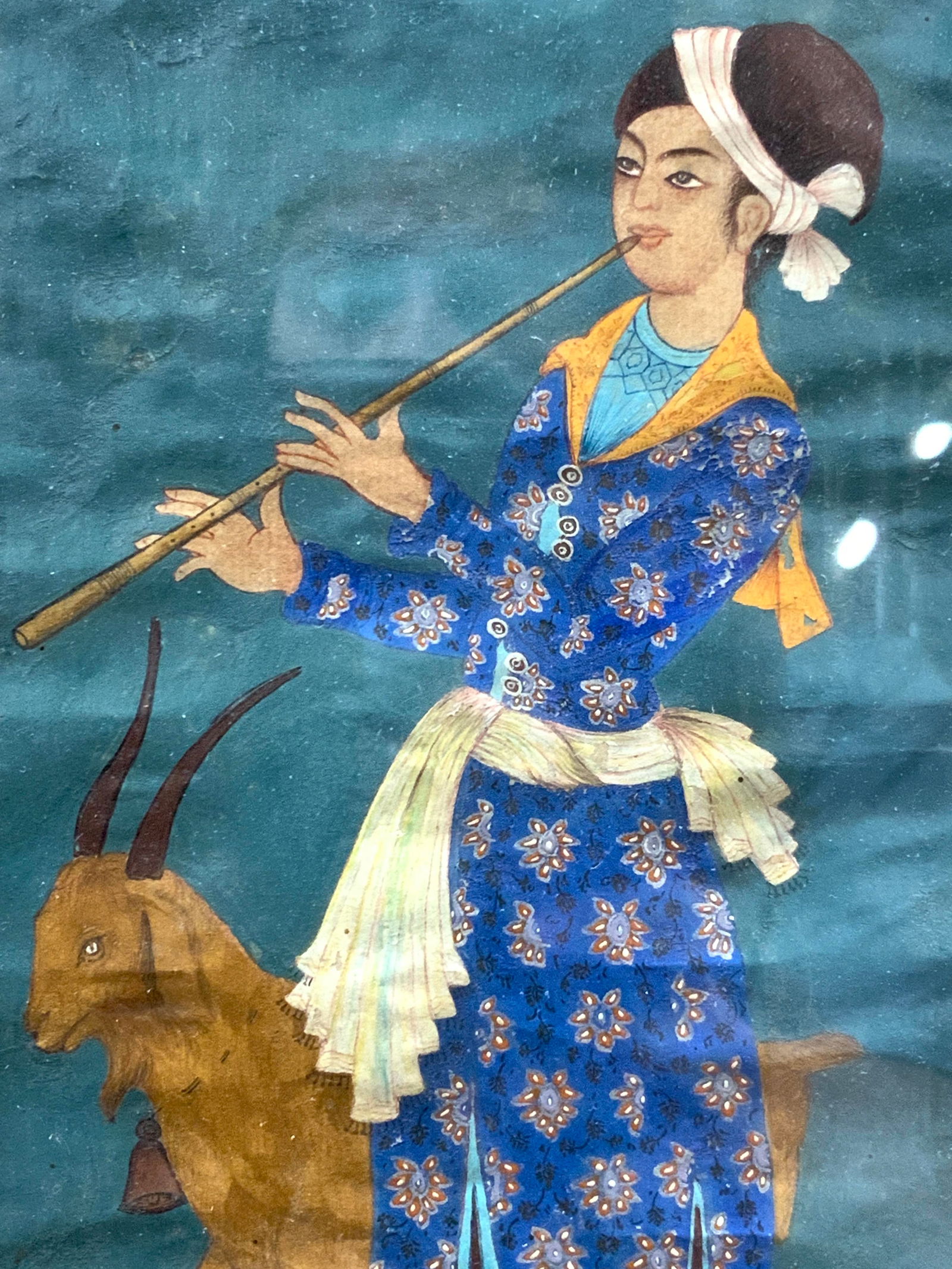 Antq Hand Painted Persian Painting Man W Goat (1 of 7)