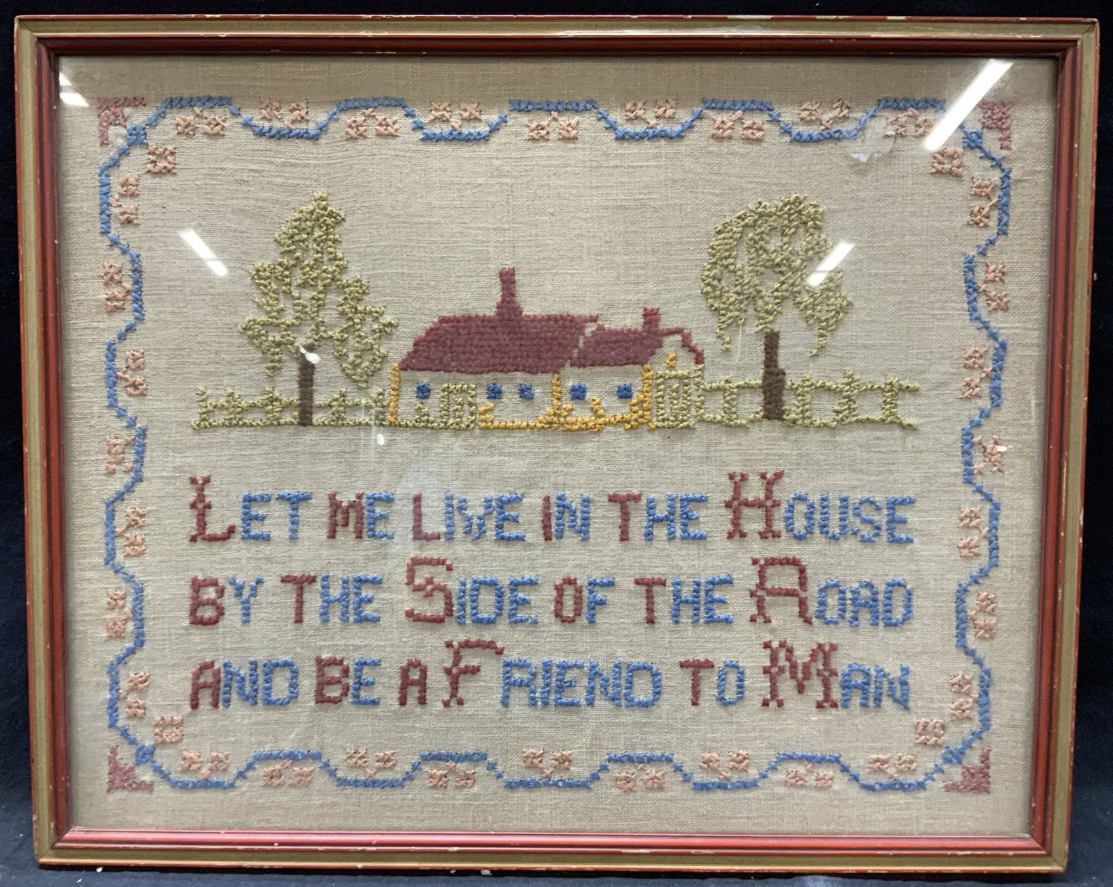 Framed Vintage Cross Stitch Sampler Panel (1 of 9)