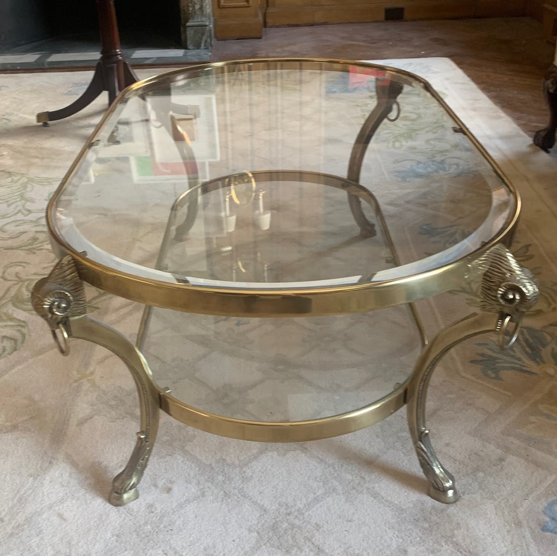 Vintage Brass Rams Head Glass Top Coffee Table (1 of 15)