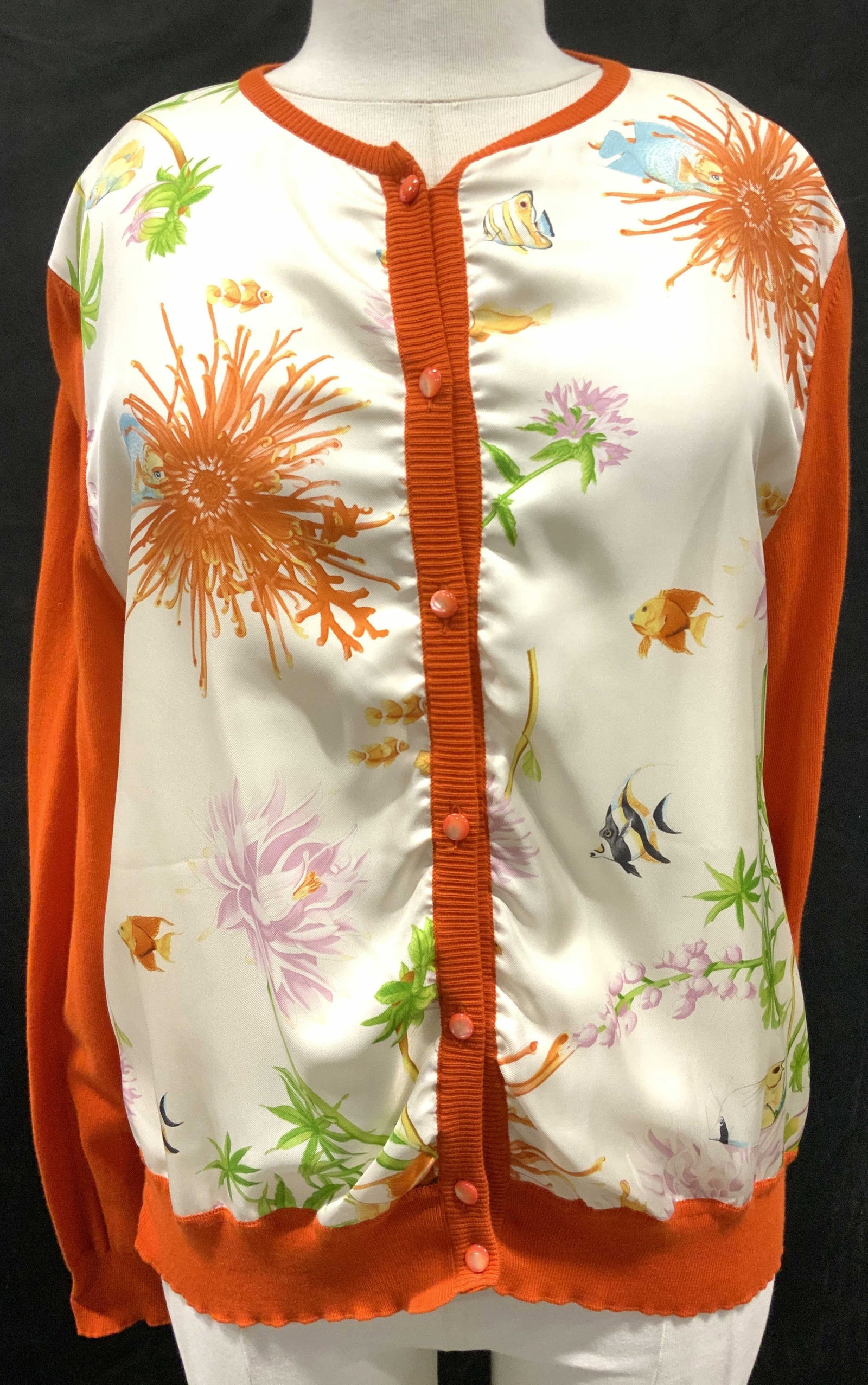 Salvatore FERRAGAMO Silk/Knit Fish Cardigan, Italy (1 of 8)