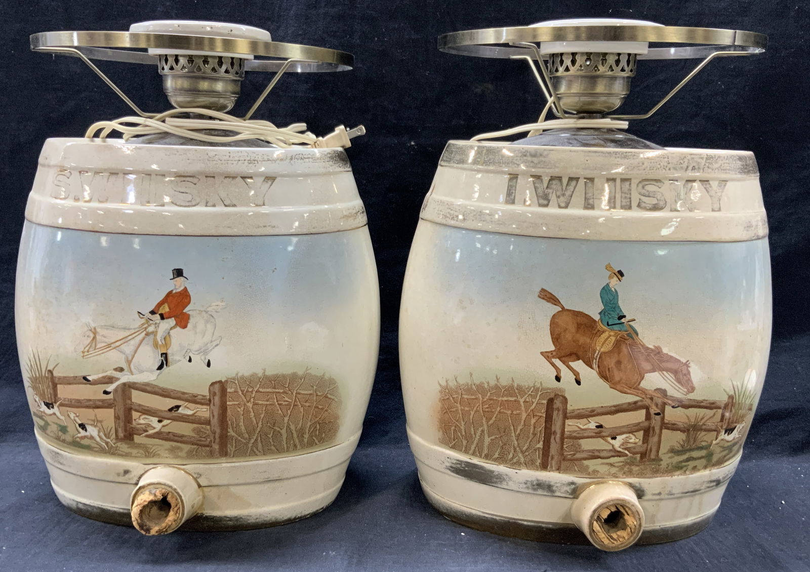 Pr Victorian Hand Painted Whiskey Barrel Lamps (1 of 12)