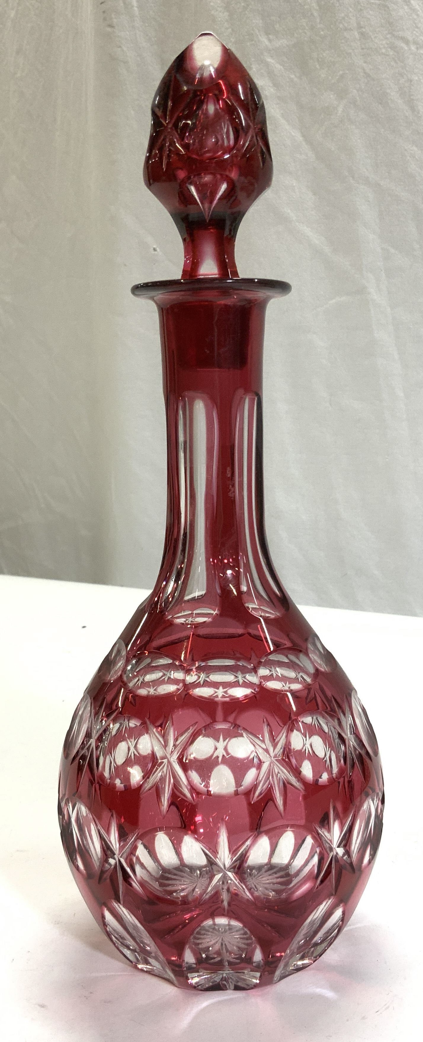 Cranberry Cut to Clear Crystal Decanter w Stopper (1 of 7)