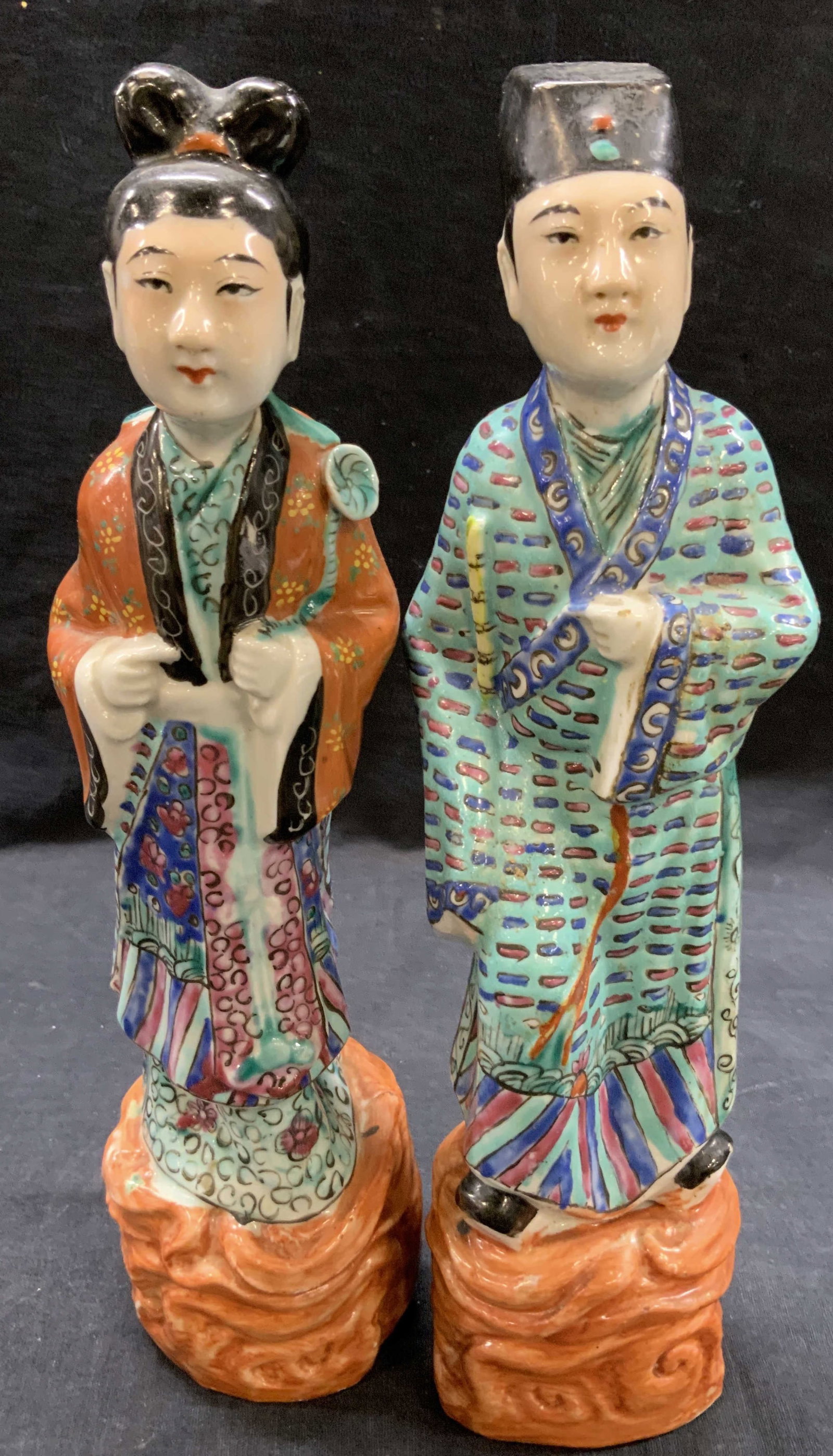 Pr Hand Painted  Porcelain Asian Nobles Figurals (1 of 9)