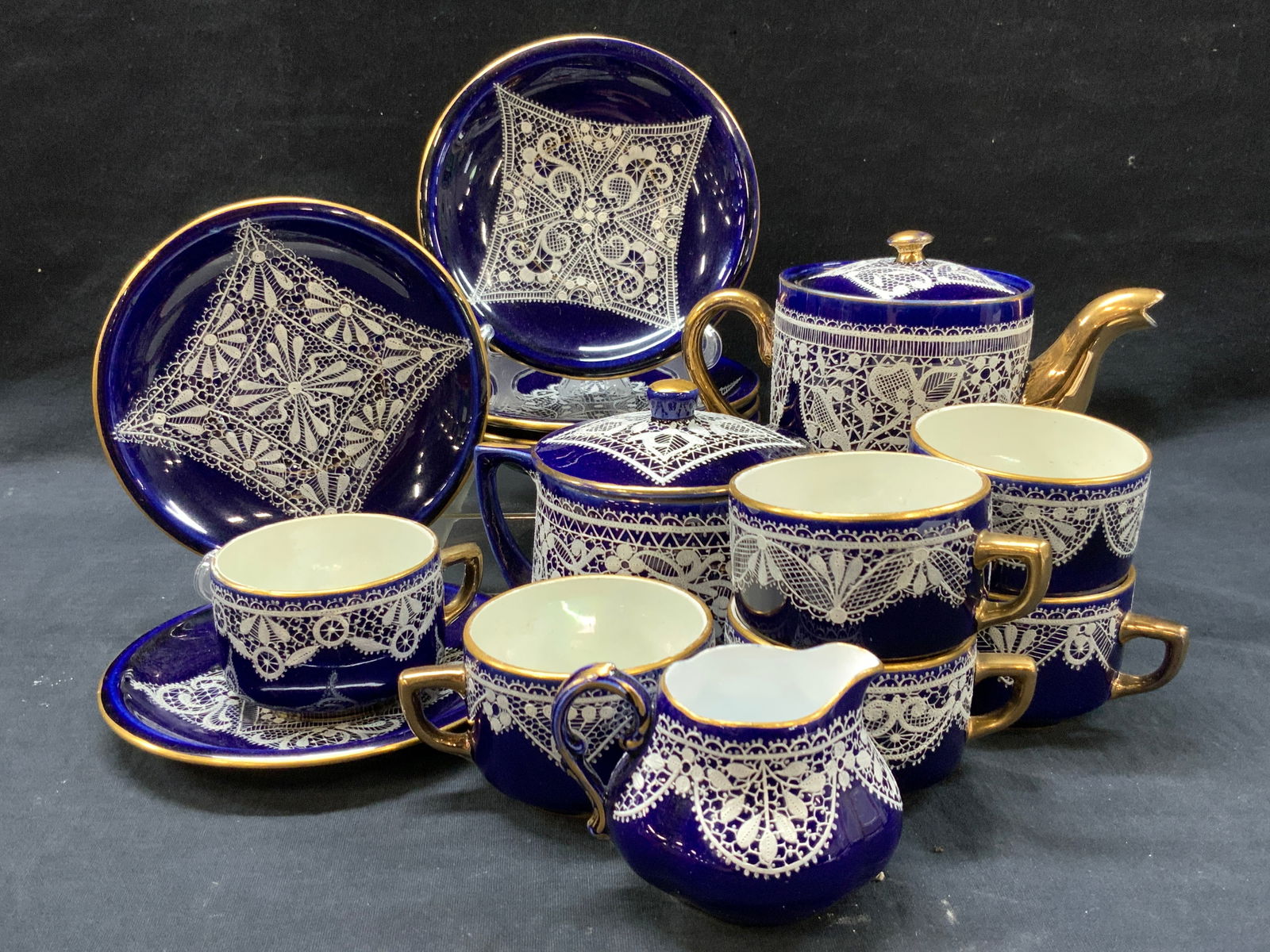 15 Hand Painted Cobalt Fine China Dishes, Venezia (1 of 11)